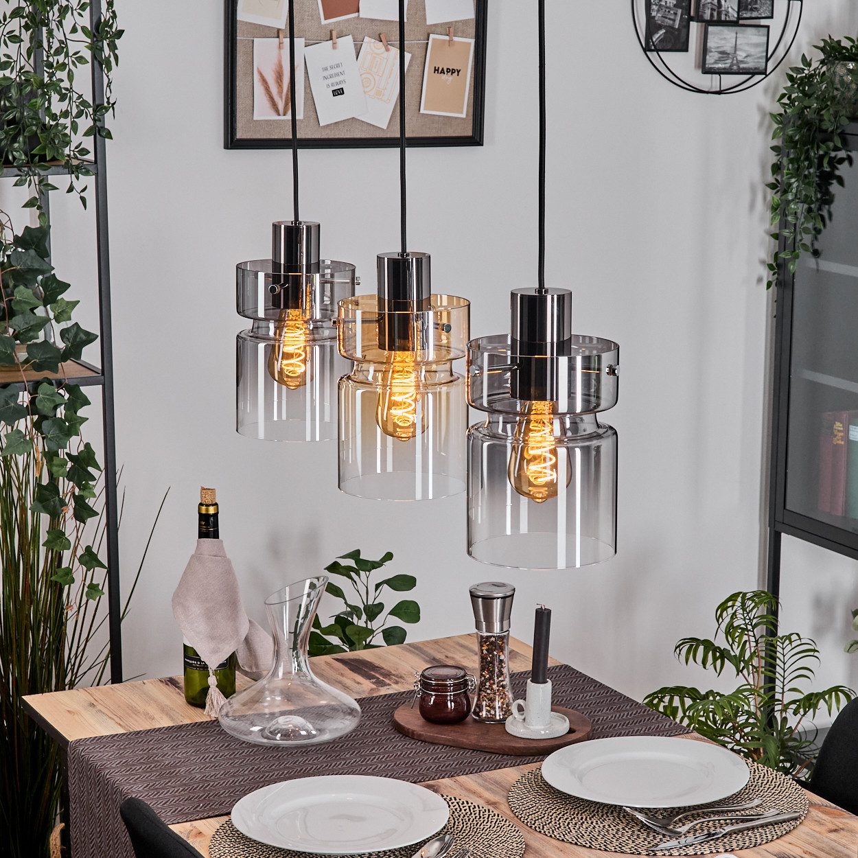 hofstein Hängeleuchte 3-flammige Hängelampe aus Metall/Glas in Chrom/Rauch/ günstig online kaufen