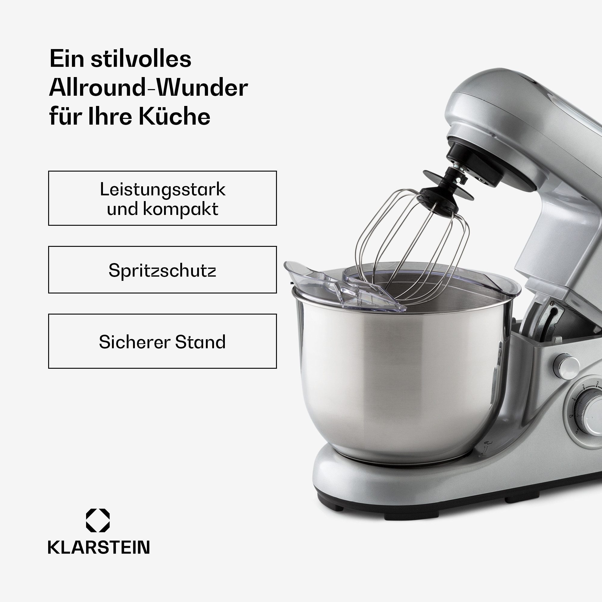 Klarstein Küchenmaschine mit Kochfunktion, 1300 W, 5 l Schüssel, Knetmaschine Teigmaschine Teigknetmaschine Rührmaschine Standmixer