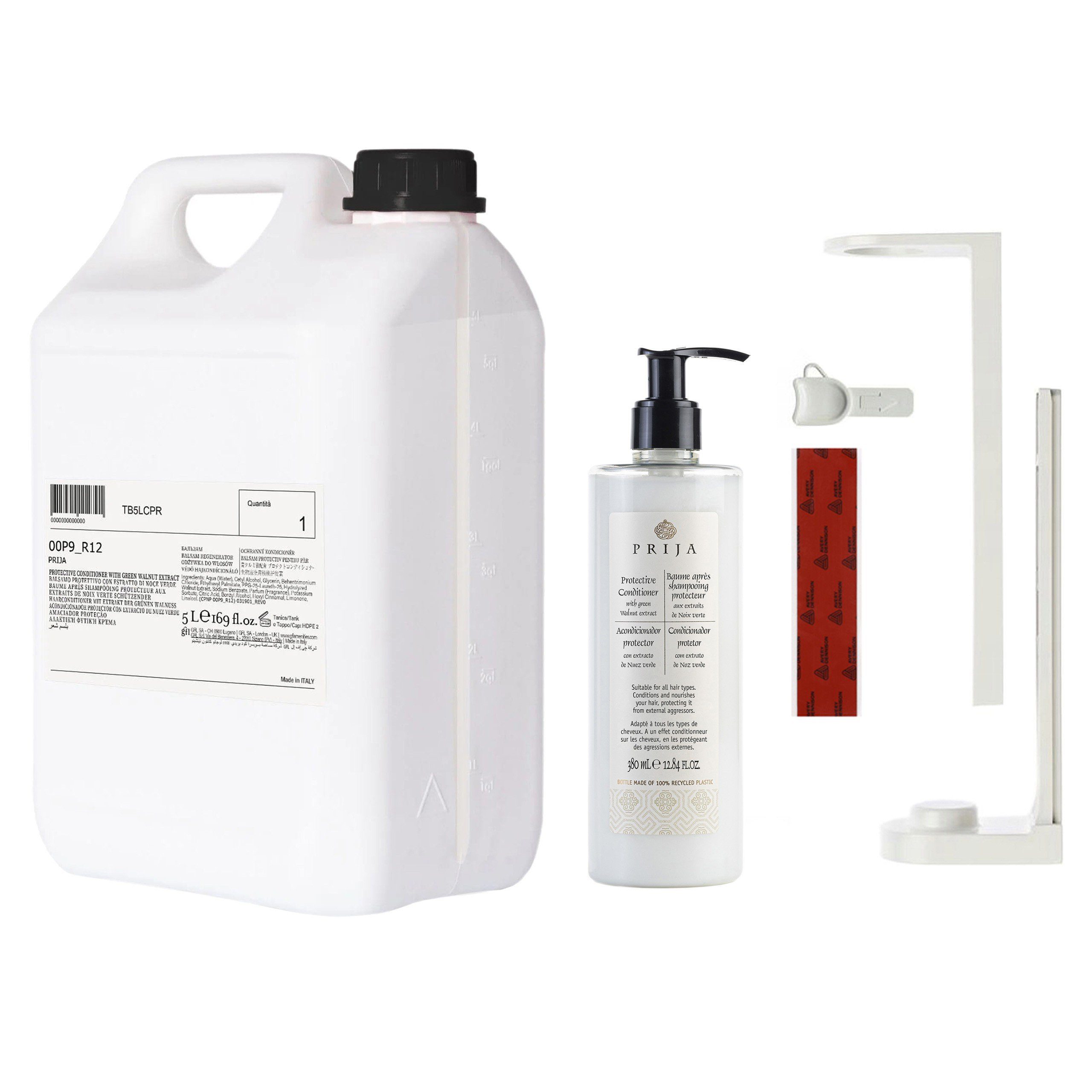 PRIJA Haarspülung PRIJA Badezimmer-Set: Flaschenhalter 380ml, Haarschutzspülung + 5l