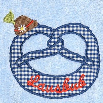 Krabbeldecke Krabbeldecke "Brezel mit Tirolerhut", hellblau, P.Eisenherz, aus flauschiger, saugfähiger Baumwolle in hellblau