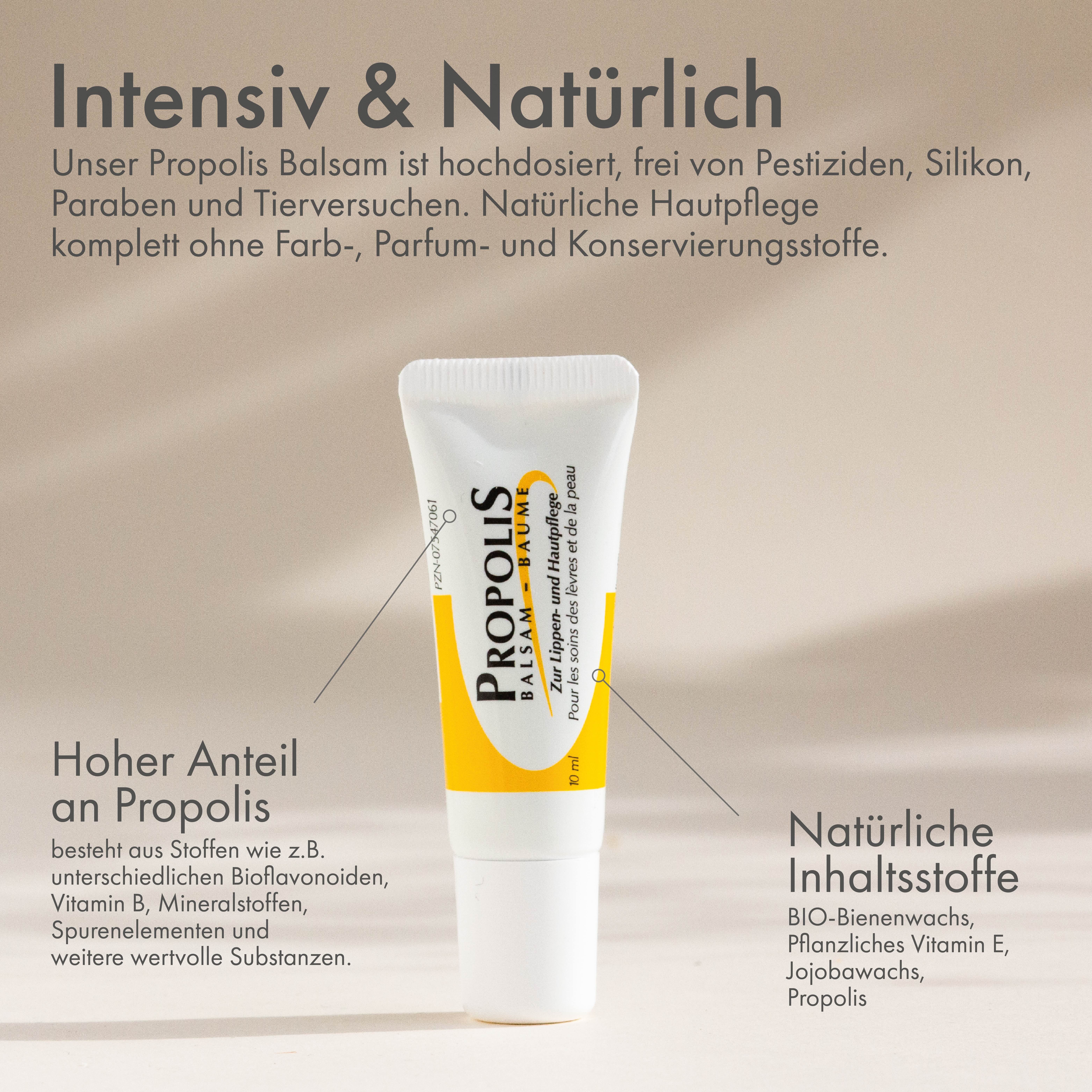 HC PRODUCTS Lippenbalsam Propolis Lippenbalsam Tube mit Bio-Bienenwachs, Jojobaöl & Kamille, Beruhigt und pflegt Lippen, trockene & gereizte Hautstellen