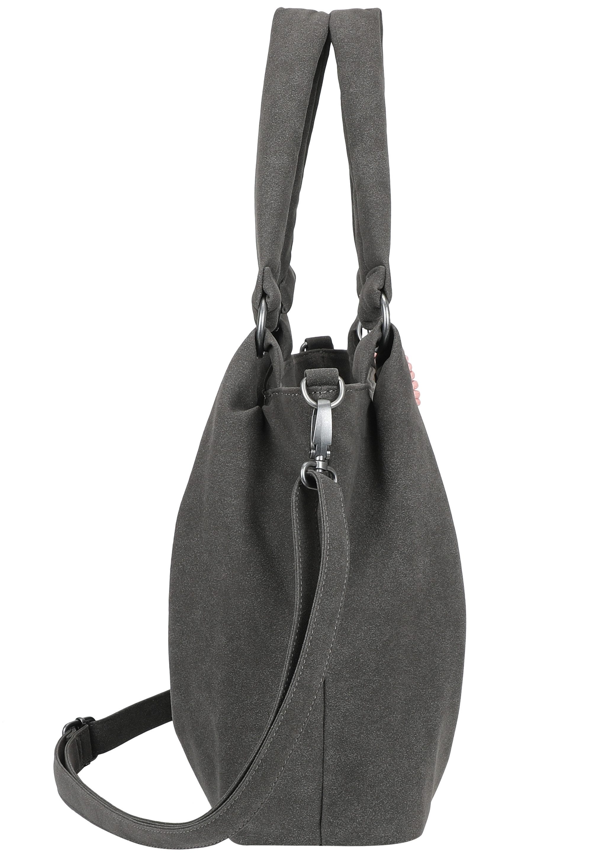 Fritzi aus Preußen Henkeltasche Sue03 Suede Jacky Soft Dark Anthra, mit abnehmbarer Makramee-Schnur