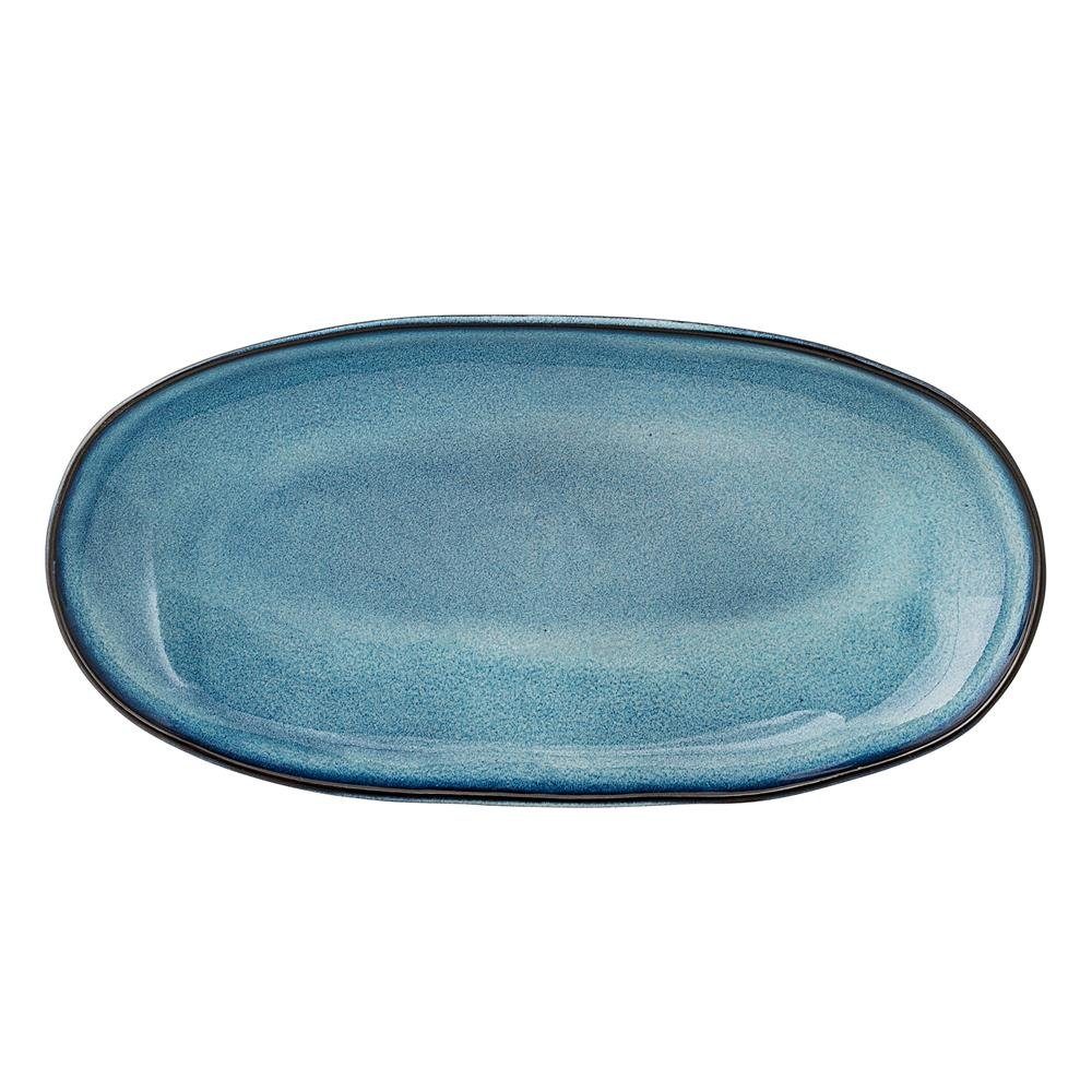 23,5x12,5cm Servierplatte Essteller Speiseteller blau Keramik dänisch Bloomingville Sandrine, ovaler Servierteller