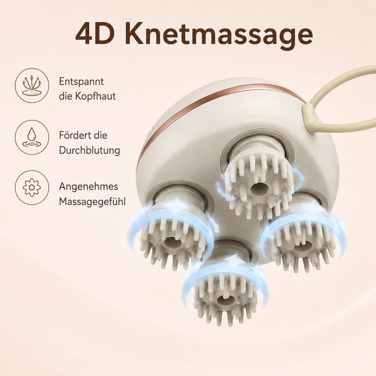 pedete Massagegerät Kopfmassagegerät Massagegerät elektrisches mit 4 Massageköpfen, geräte Scalp Massager Abnehmbare Silikonköpfe, kopfhaut massagebürste Anti-Stress-Massage, handliches Kopfmassagegerät IPX7 Revitive durchblutung