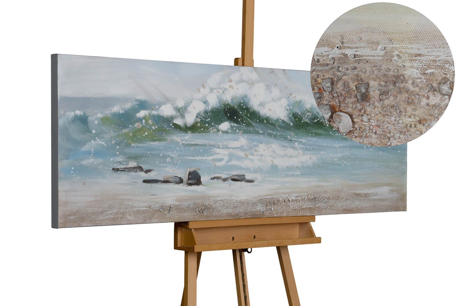 KUNSTLOFT Gemälde Vamos a la Playa 150x50 cm, Leinwandbild 100% HANDGEMALT Wandbild Wohnzimmer