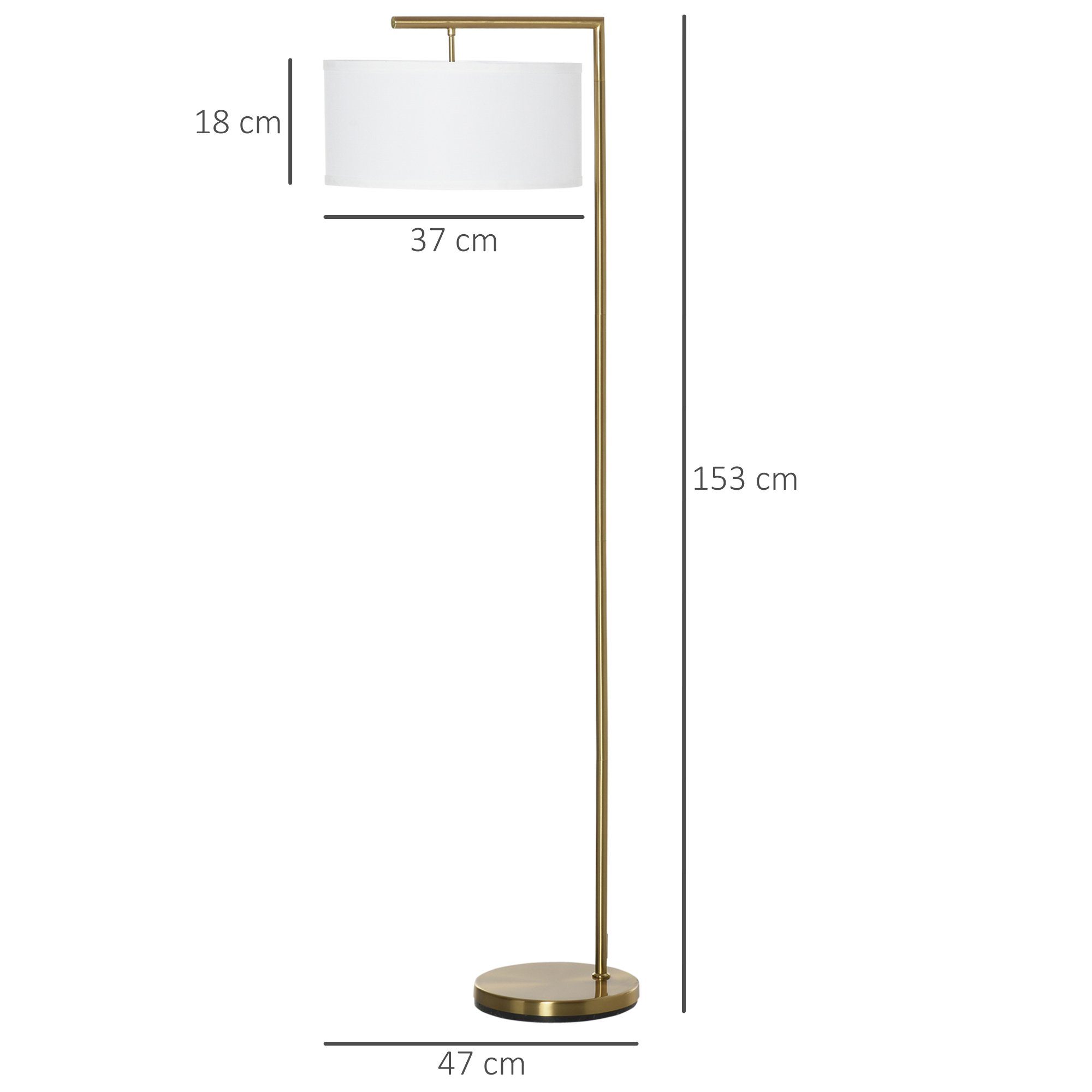 HOMCOM Stehlampe Stehleuchte E27 Sockel für Wohnzimmer Schlafzimmer, Ein-,Ausschalter, ohne Leuchtmittel, Metall Stahl Leinen Gold+Weiß 47 x 37 x 153 cm