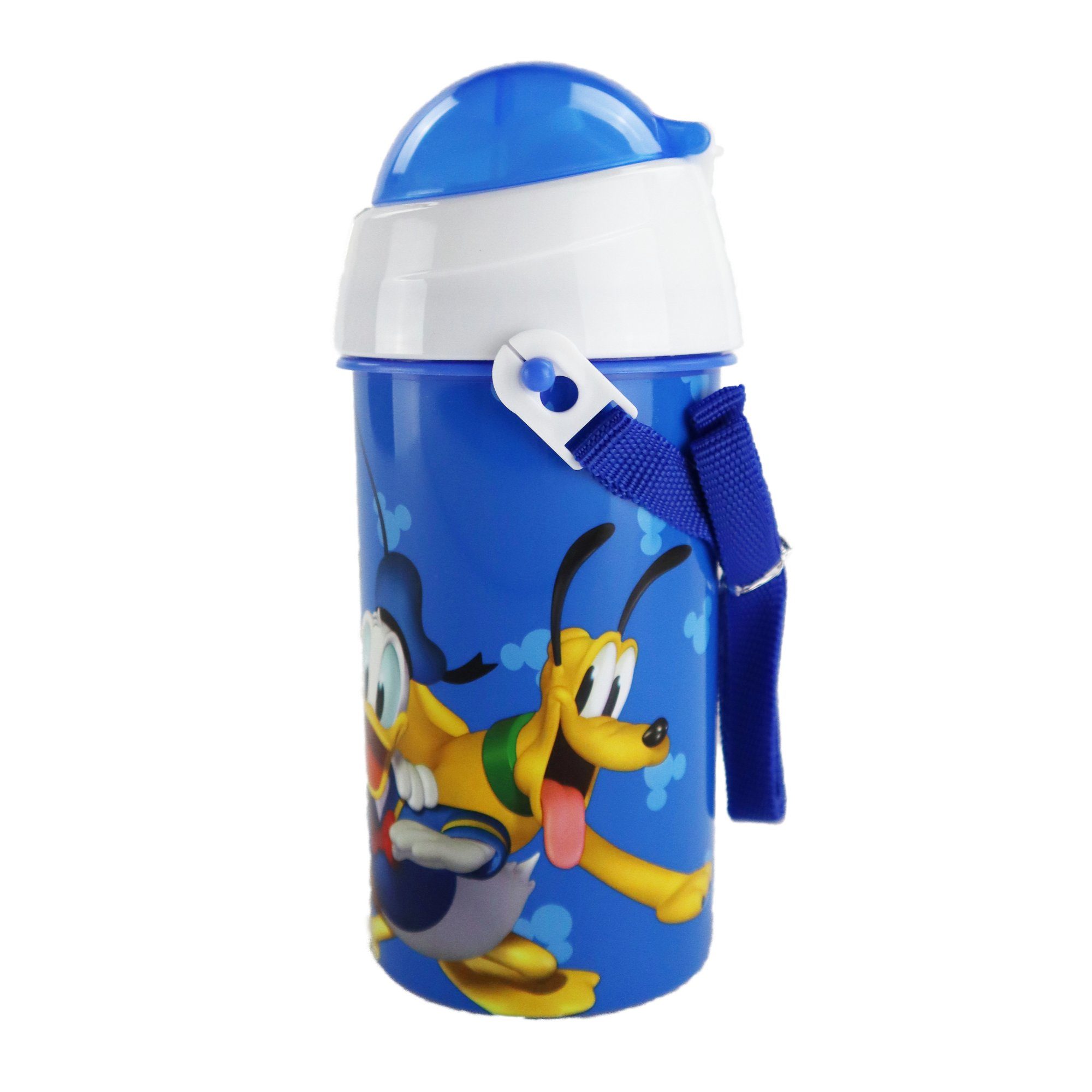 Disney Trinkflasche Disney Mickey Maus und Freunde Wasserflasche, Flasche mit integriertem Trinkhalm und Tragegurt 500 ml
