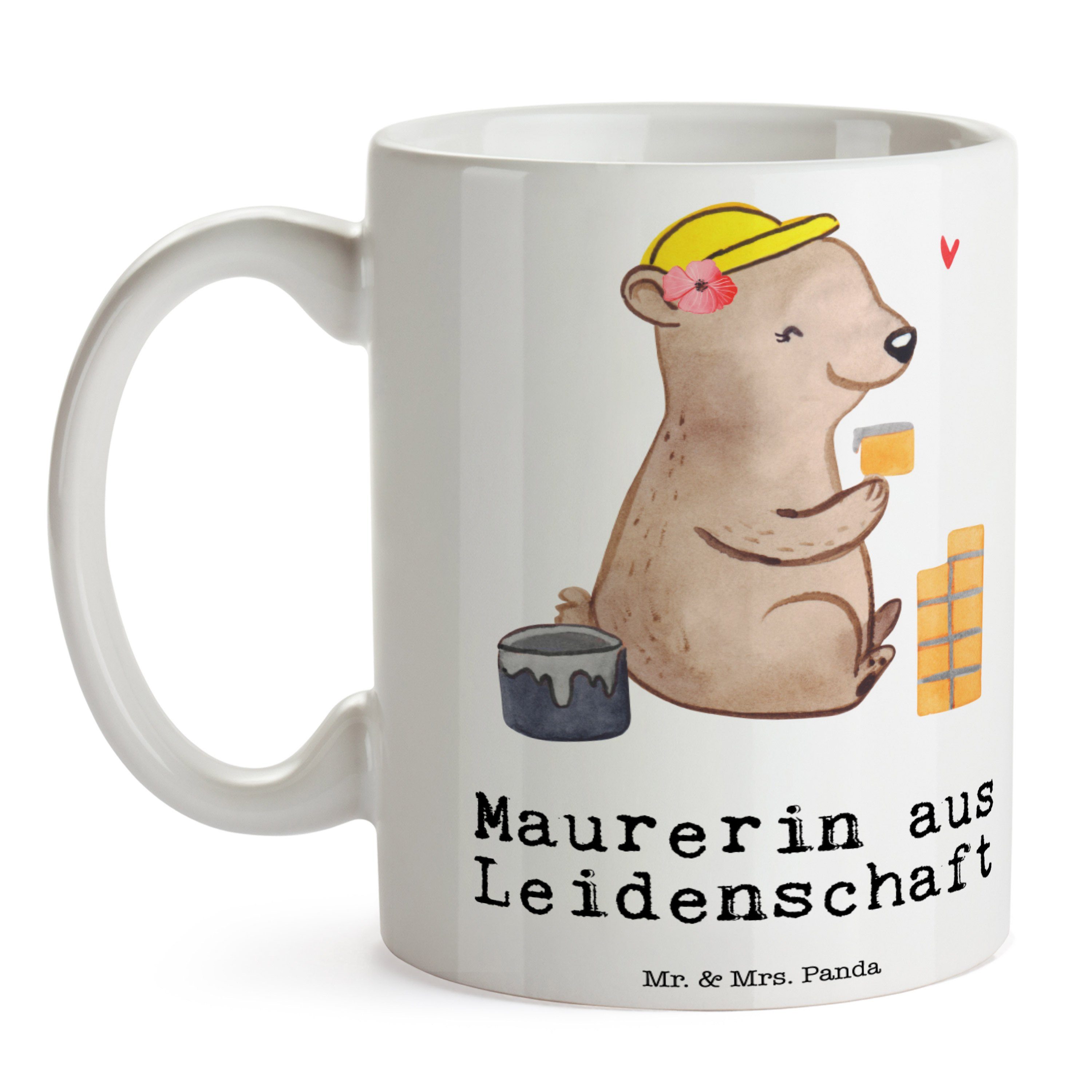 Rente, Mr. & Maurermeisterin, - Geschenk, aus - Leidenschaft Maurerin Keramik Tasse Weiß Mrs. Panda