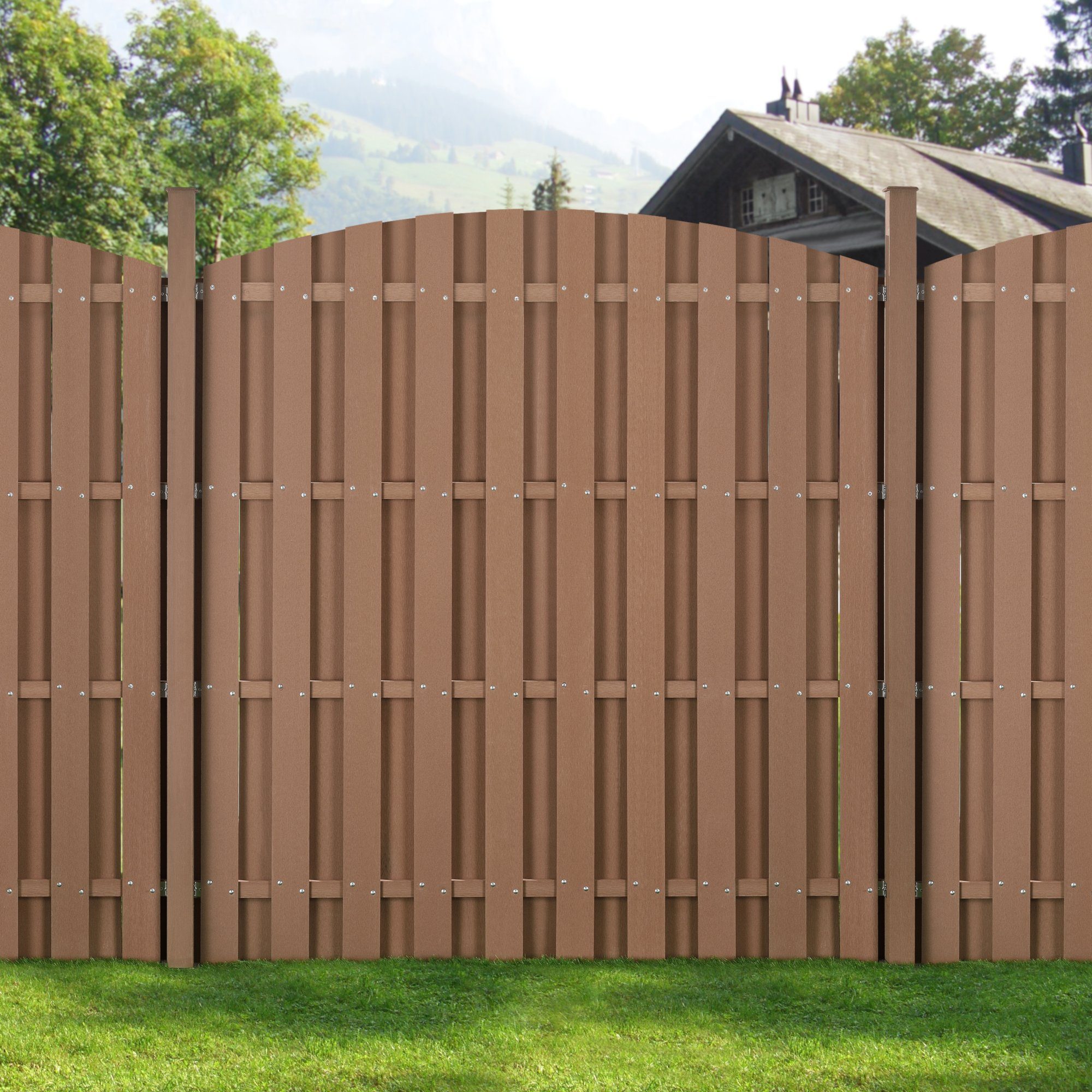 neu.holz Gartenzaun, »Siero« Lamellenzaun Rund WPC Sichtschutz 180x(165-180)cm Braun