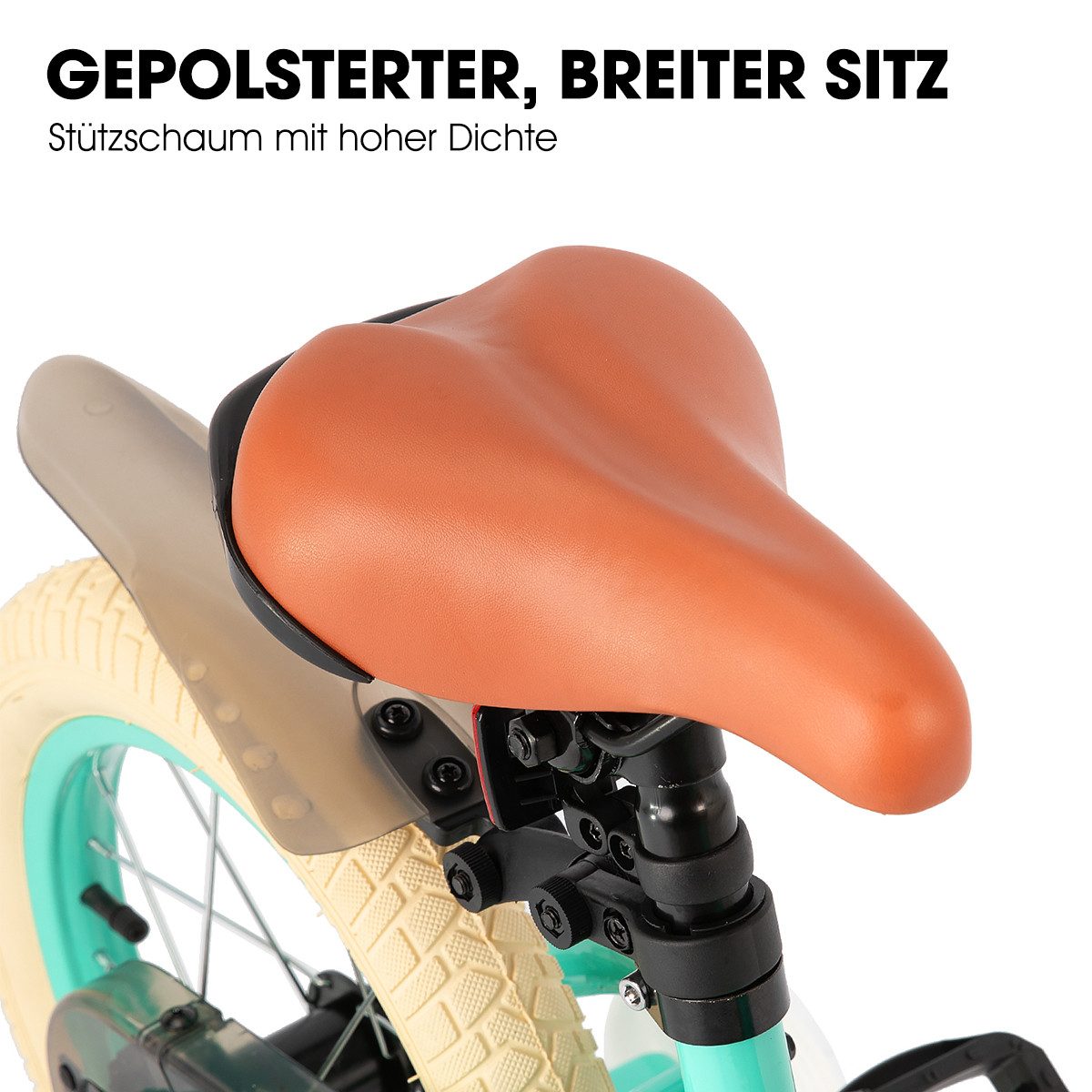 HILAND Kinderfahrrad HILAND Retro Kinderfahrrad Korb, Stützräder & Bremse 14/16/18 Zoll, mit Stützrädern, Handbremse und Rücktrittbremse, Korb – Bild 5 von 5