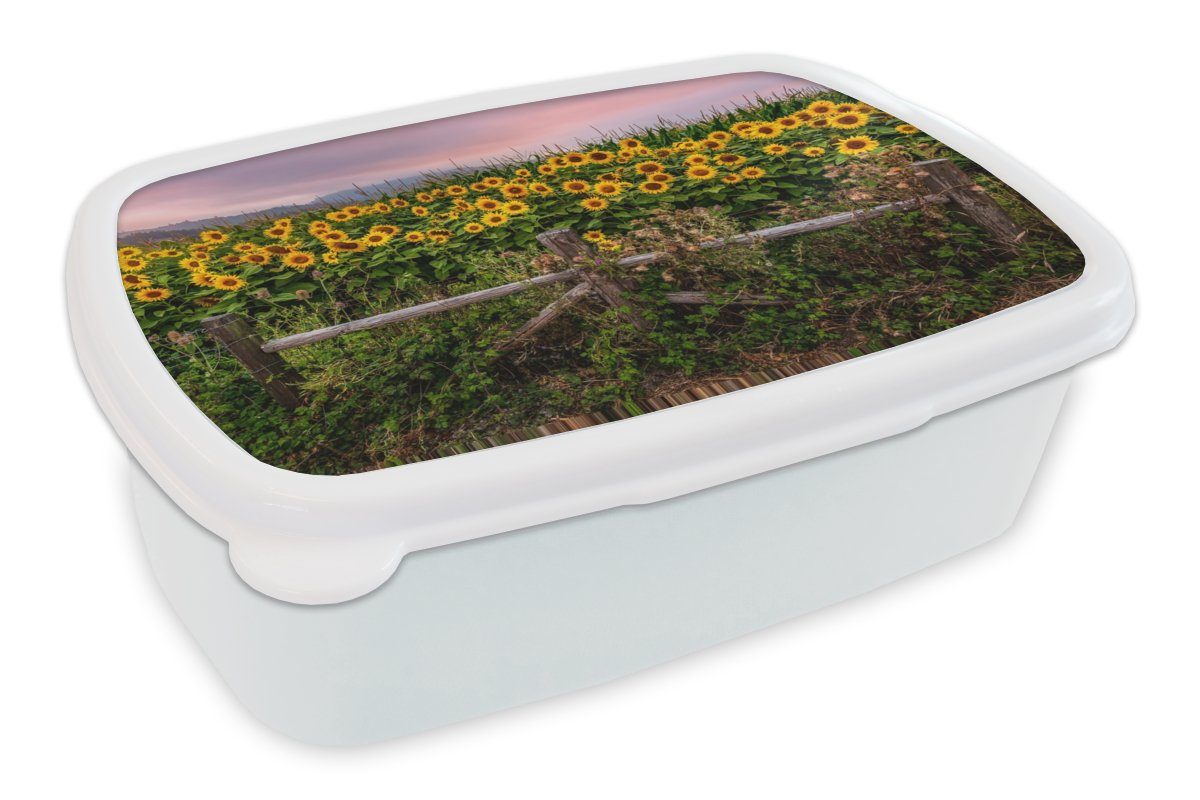 Mädchen Kinder für Brotdose, weiß Kunststoff, Jungs Pflanzen, Blumen Erwachsene, MuchoWow (2-tlg), Brotbox Lunchbox - und - für und Sonnenblume