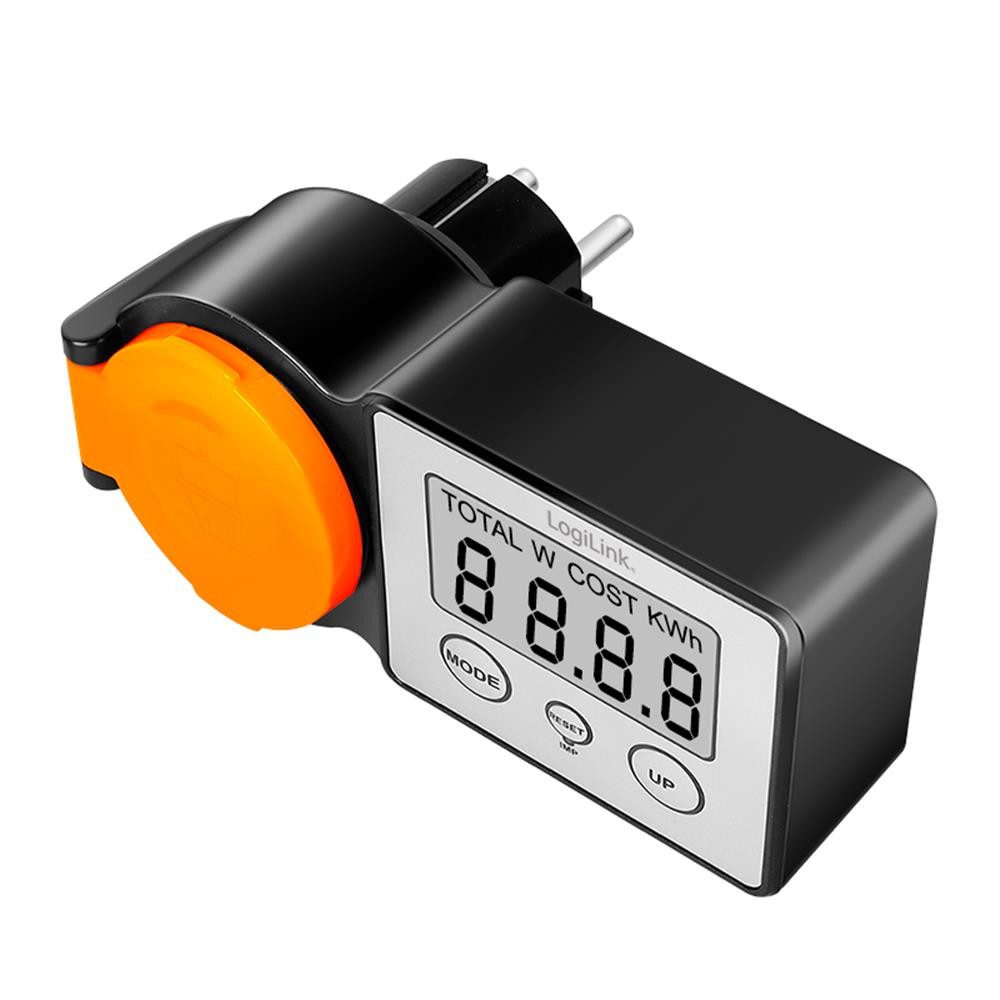 LogiLink Energiekostenmessgerät EM0007 Außensteckdose mit Energiekostenmesser, 2 " Display, Outdoor-Messgerät, IP44, LCD, Kostenanzeige, 3600 W, Alltag