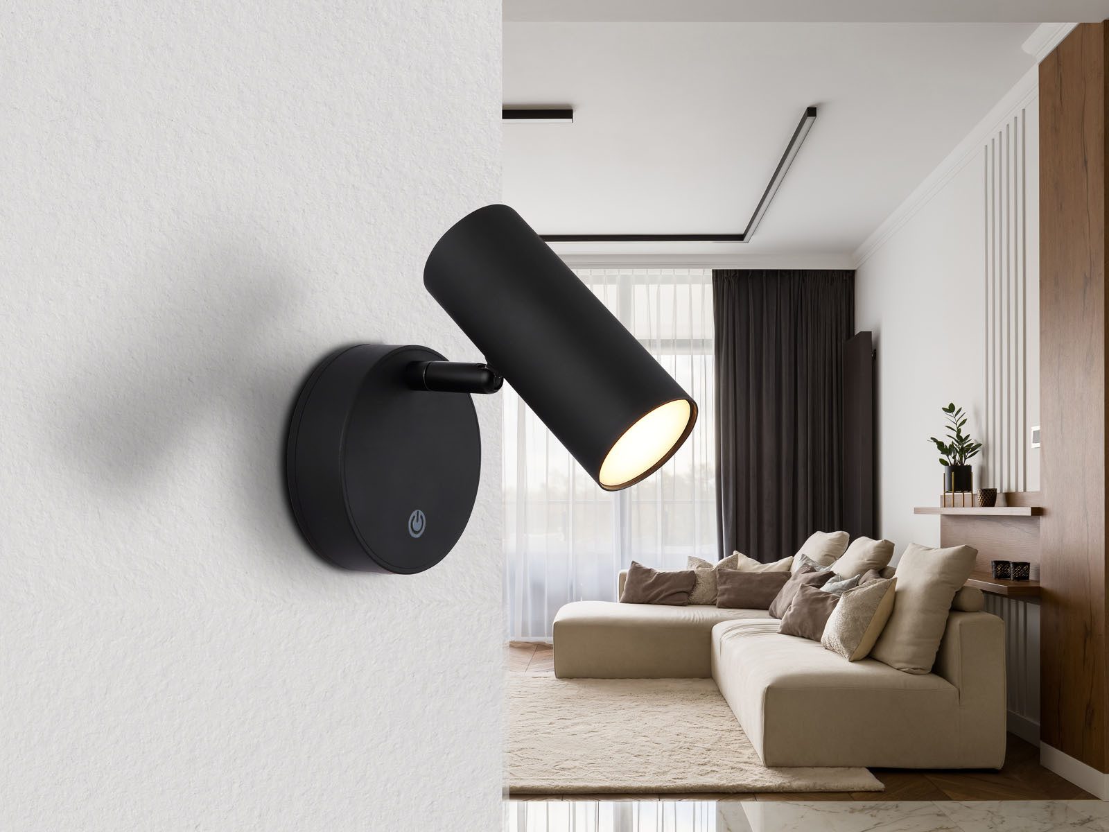 GLOBO LIGHTING LED Wandstrahler Innen mit Schalter & Akku, Breite 10cm, USB aufladbar, LED fest integriert, Warmweiß, Wandleuchte kabellos, Akku-Lampe ohne Strom