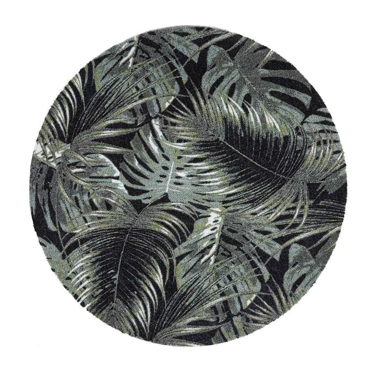 MD Entree Fußmatte Universal Teppichmatte Wohnteppich, rund, Höhe: 8 mm, bei 30° waschbar, anti-rutsch, Ø 100 cm, Palm Leaves, grün