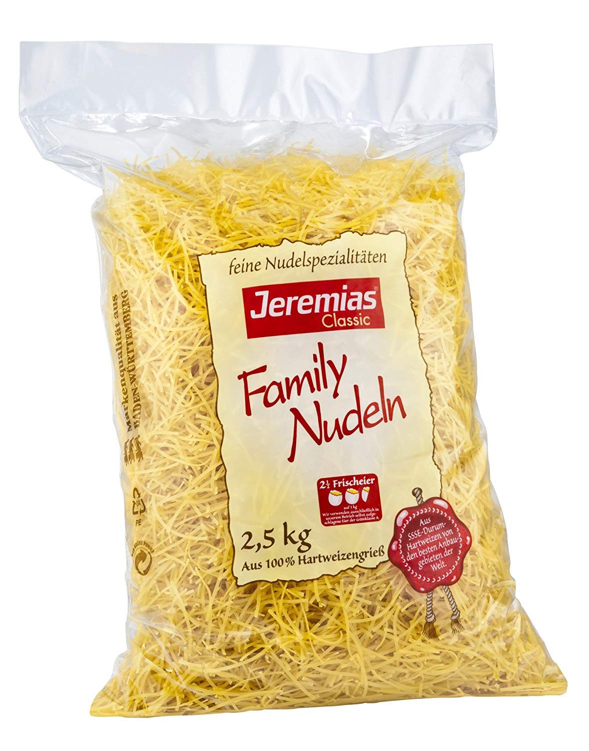 Jeremias Nudeln, Jeremias Classic Family Suppennudeln 2mm dick mit Frischei 2500g