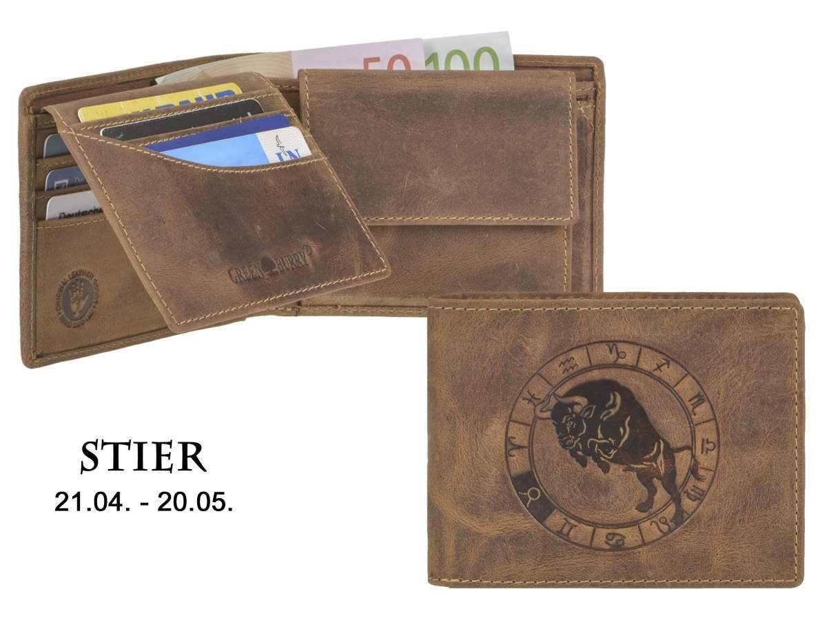 Portemonnaie, Geldbörse Greenburry Sternzeichen-Prägung Stier Vintage, Lederbörse,