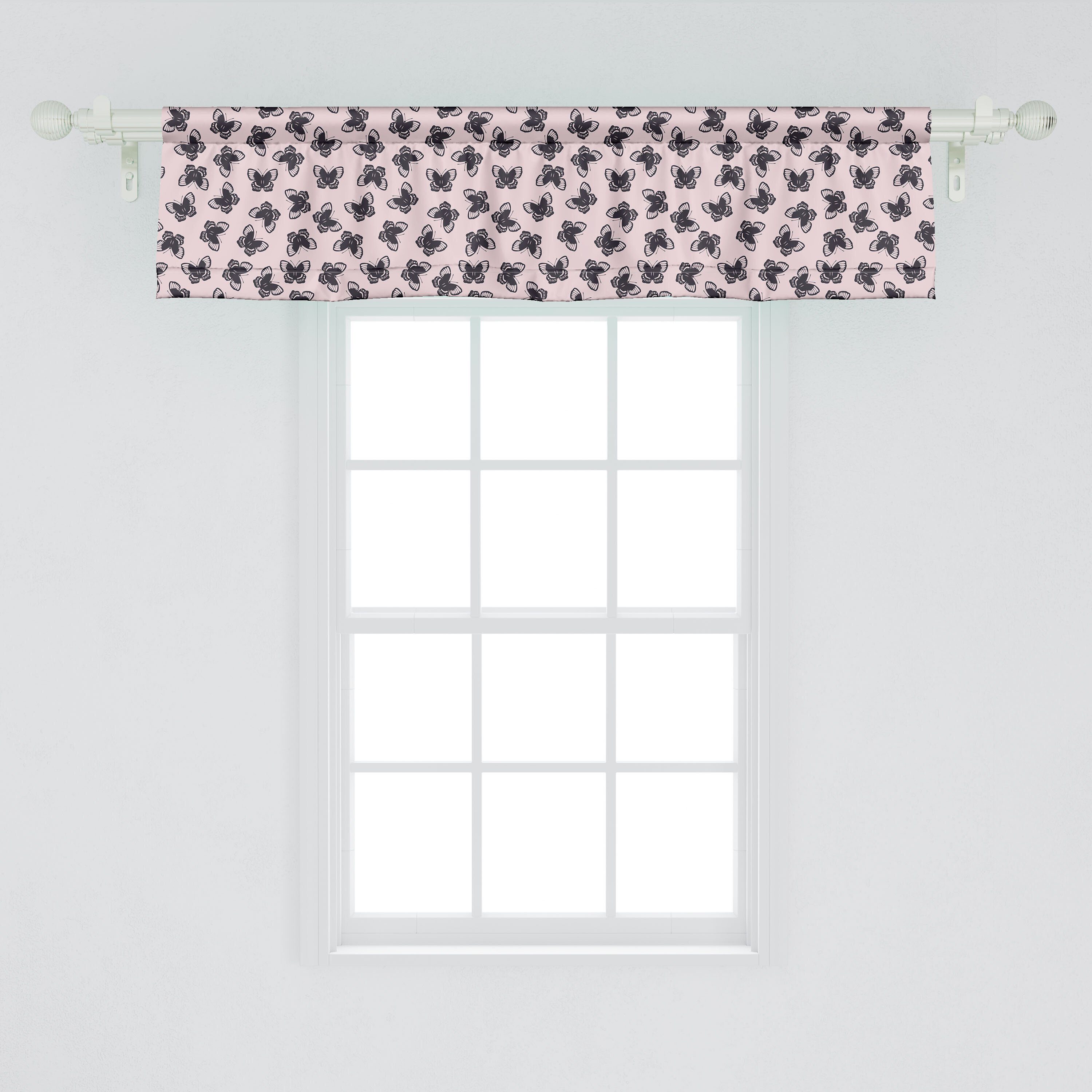Scheibengardine Vorhang Volant für Küche Schlafzimmer Entomologie Dekor Schmetterlinge mit Abakuhaus, Rosy Stangentasche, Microfaser