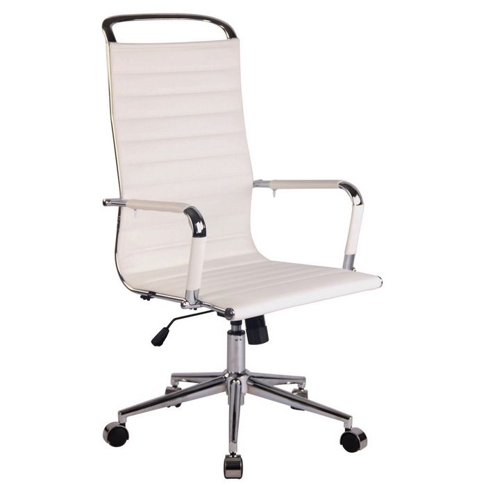 TPFLiving Bürostuhl Baro mit bequemer ergonomisch geformter Rückenlehne (Schreibtischstuhl Drehstuhl Chefsessel Bürostuhl XXL) Gestell: Metall chrom - Sitzfläche: Kunstleder weiß