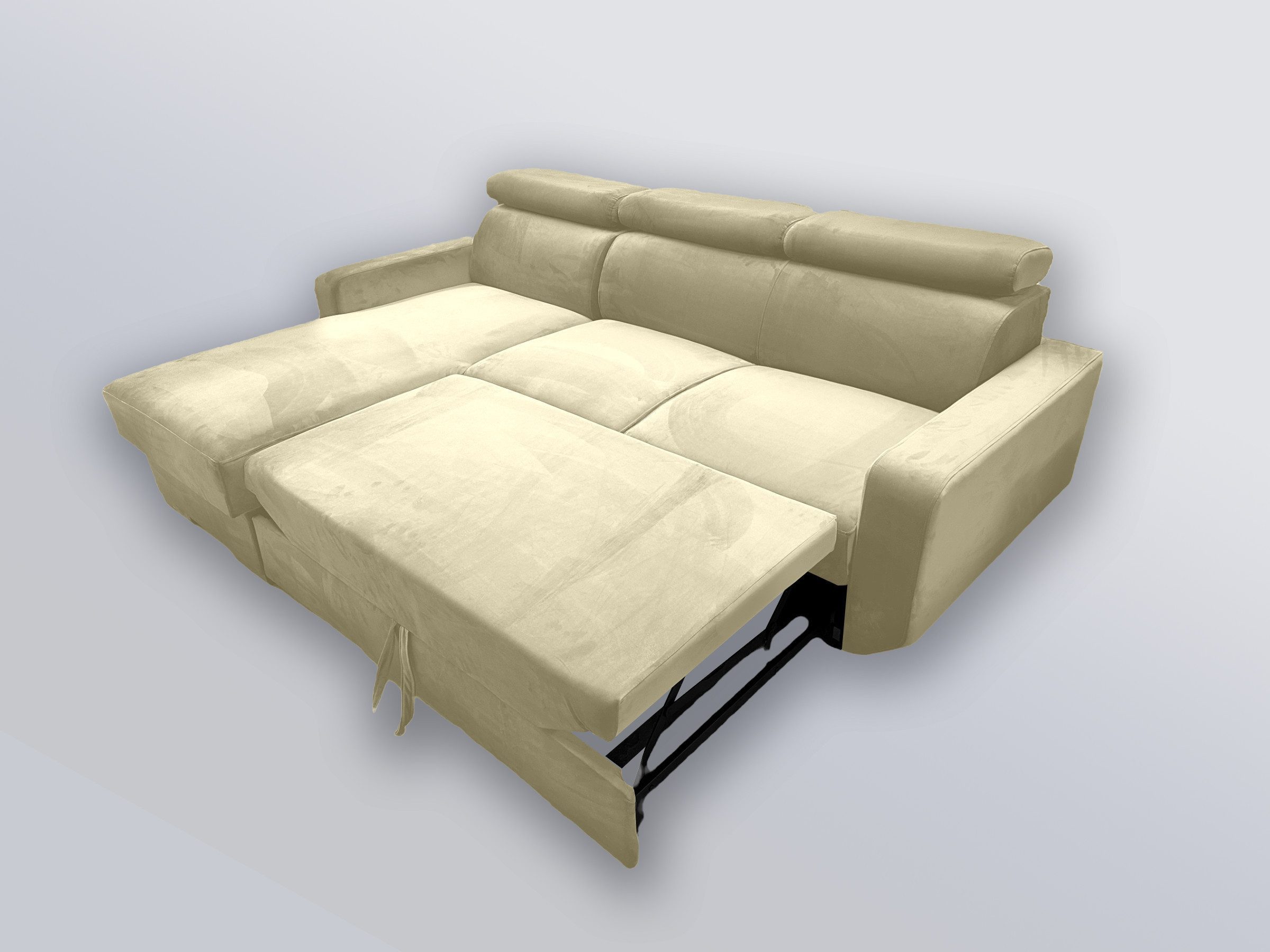 Goldstoff Ecksofa mit Schlaffunktion & Bettkasten "HUGO" verstellbare Kopfstützen, L-Form Couch mit Schlaffunktion und Bettkasten - Sofa, mit Relaxfunktion