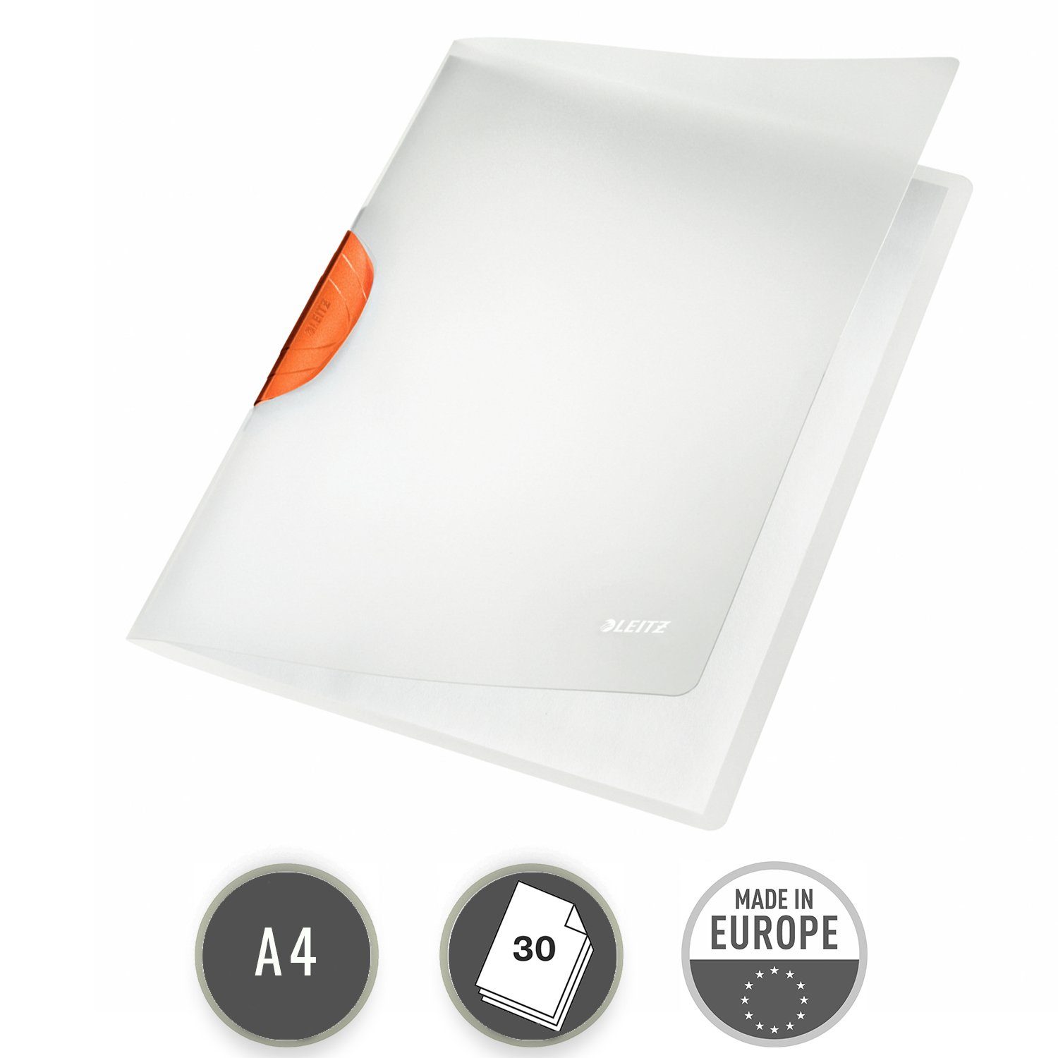 LEITZ Schulheft für bis zu Clip-Verschluss Hefter, g/m), orange Blätter Magic drehbarer (80 ColorClip 30