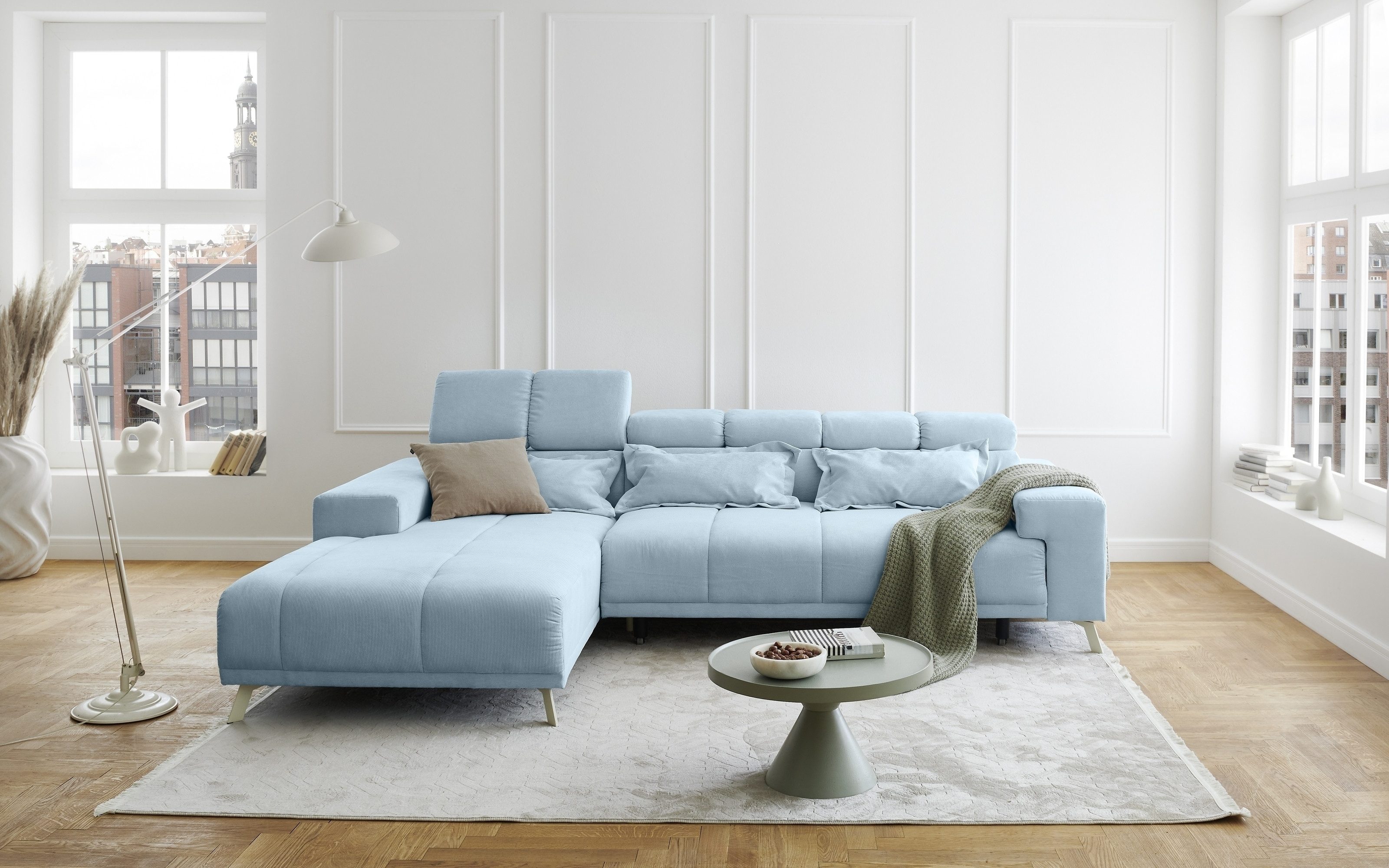 freiraum Polstergarnitur Sally, Sitztiefen + Kopfetilverstellung, hellblau - 285x79x201cm (BxHxT)