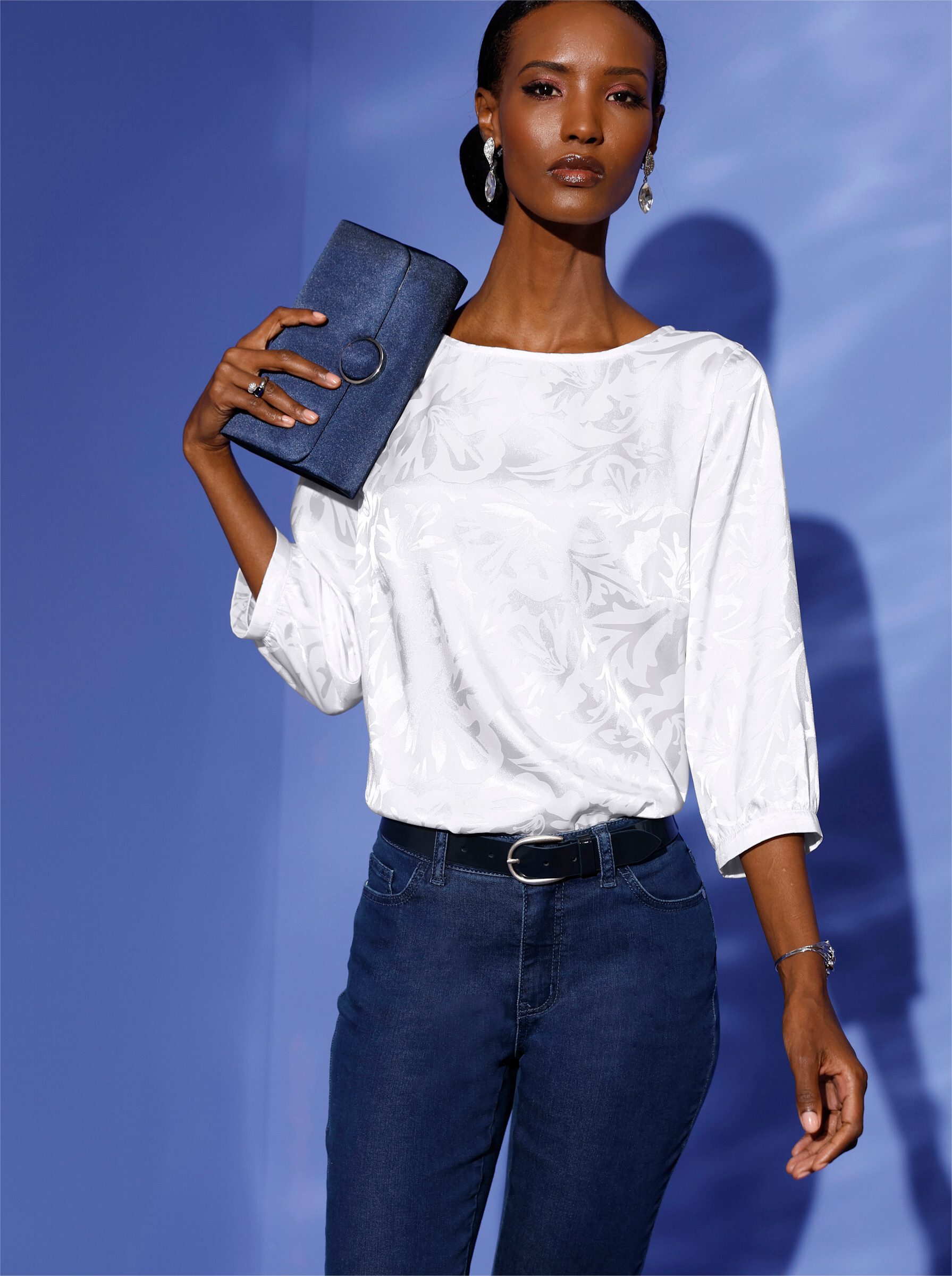 creation L Klassische Bluse Jacquard-Bluse 3/4-Arm