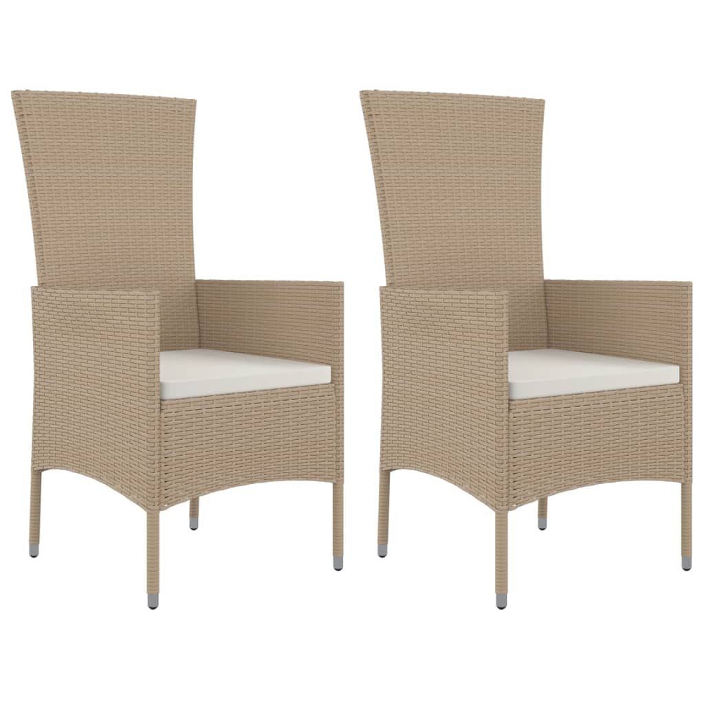 vidaXL Gartenstuhl Gartenstühle mit Kissen 2 Stk. Poly Rattan Beige (2 St)
