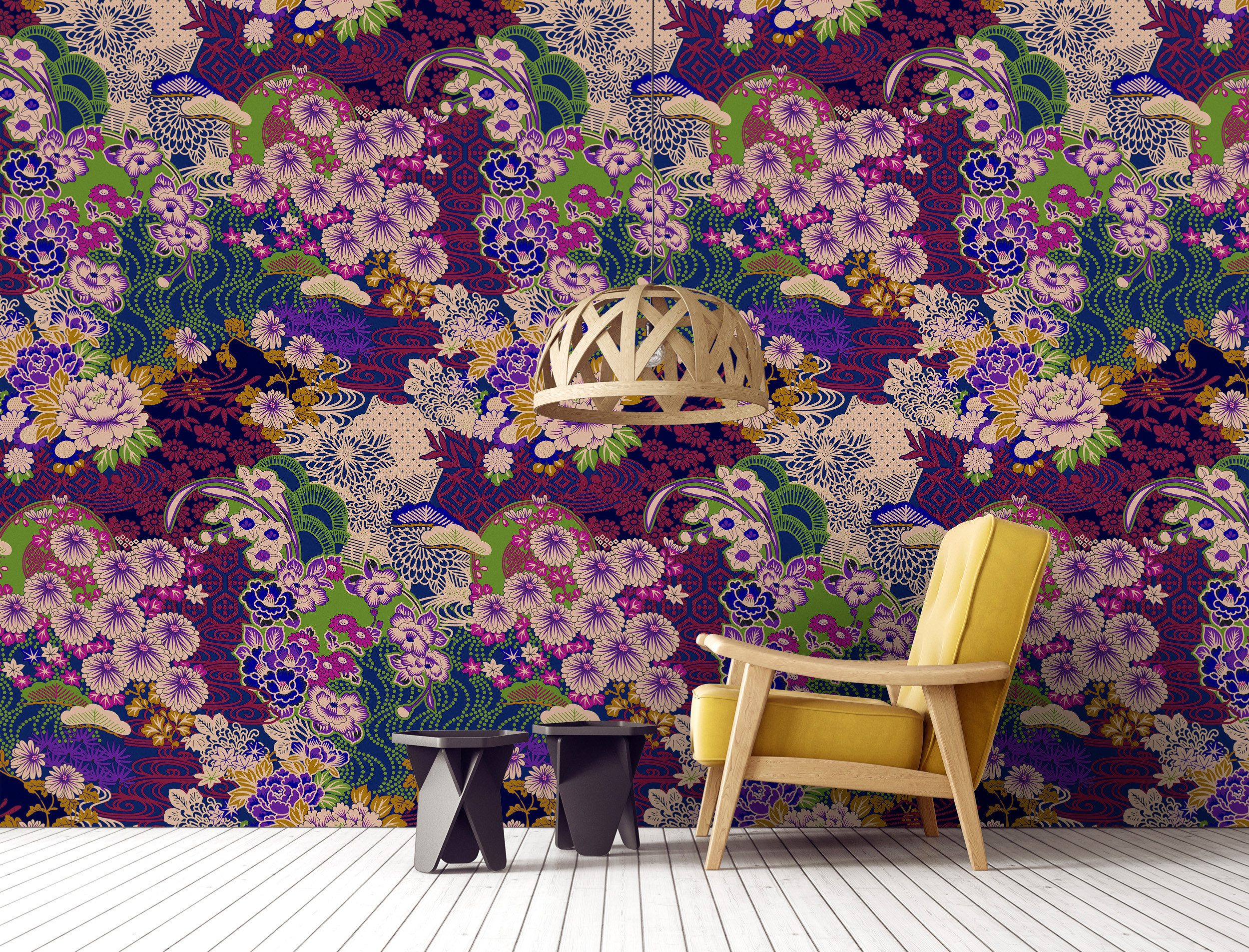 living walls Vliestapete Japanische Blüten-Tapete Exotische Mustertapete, glatt, matt, (1 St)