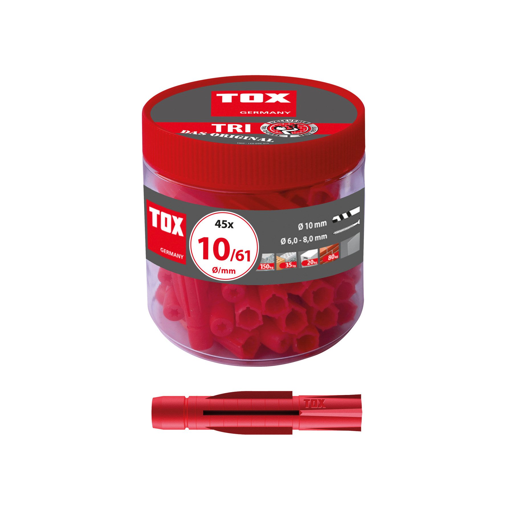 Tox Multizweckdübel TOX Allzweckdübel Tri, 10x61 mm, in Runddose, 45 Stück