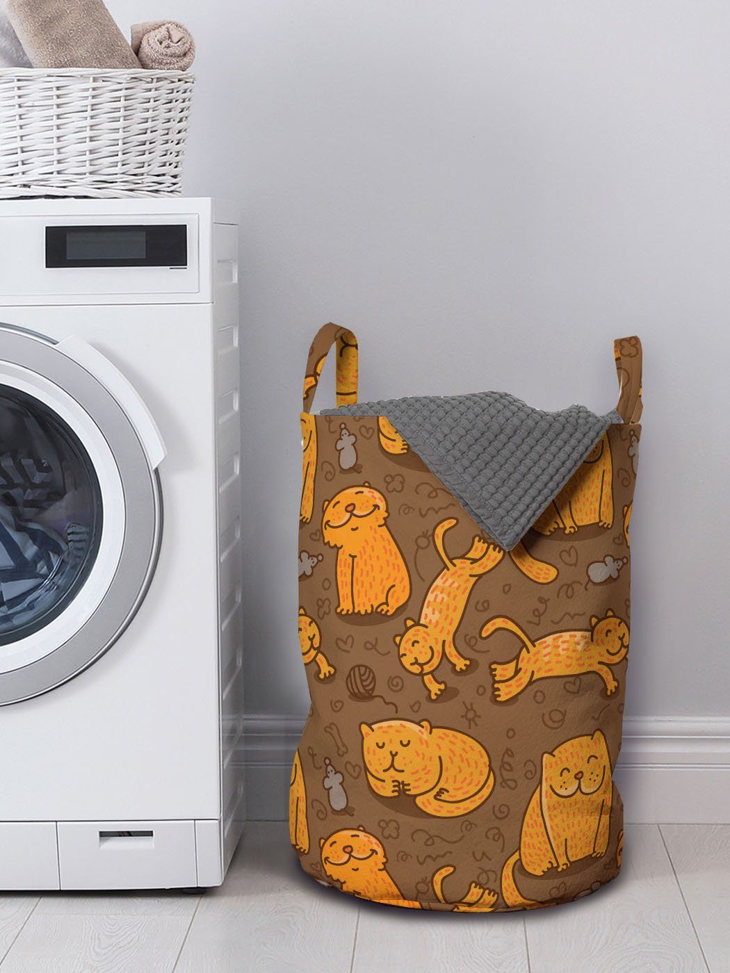 Kitties Waschsalons, Nursery Wäschesäckchen für Griffen Fröhlich orange Katze Abakuhaus mit Kordelzugverschluss Wäschekorb