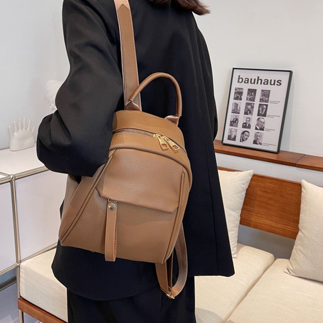 Damen Mode Rucksäcke DÖRÖY Cityrucksack aus für weichem Braun Leder, Reisen Umhängetasche