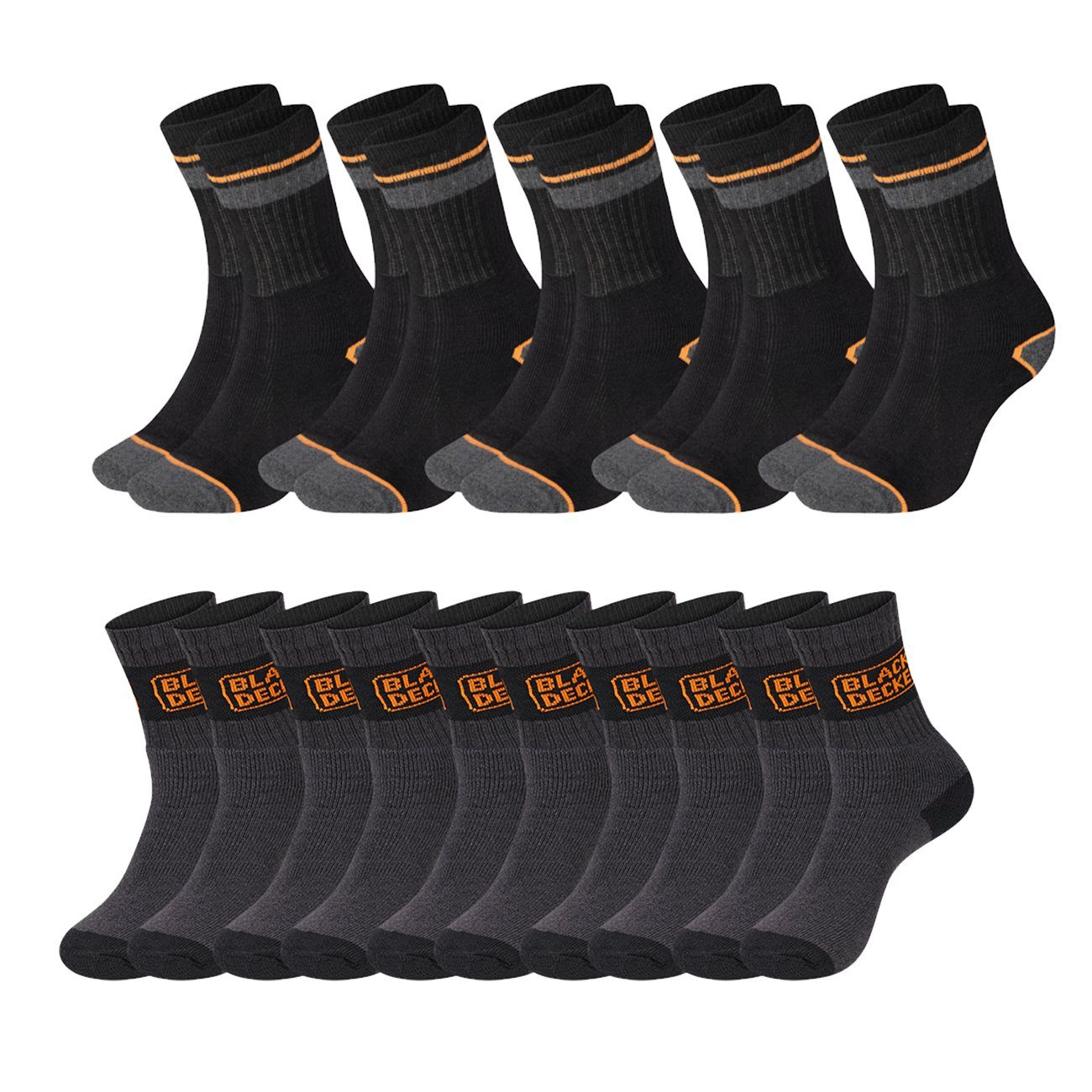 Grey/Black Sportsocken Paar Crew (BX/SF/CS/1TEKEX) 15er Sparpack & 5er Grey/Grey Work (BX/CHS/1/X5/DEKC) Paar Arbeitssocken 5 10er Black+Decker Heavy Fabric (10-Paar) im 5