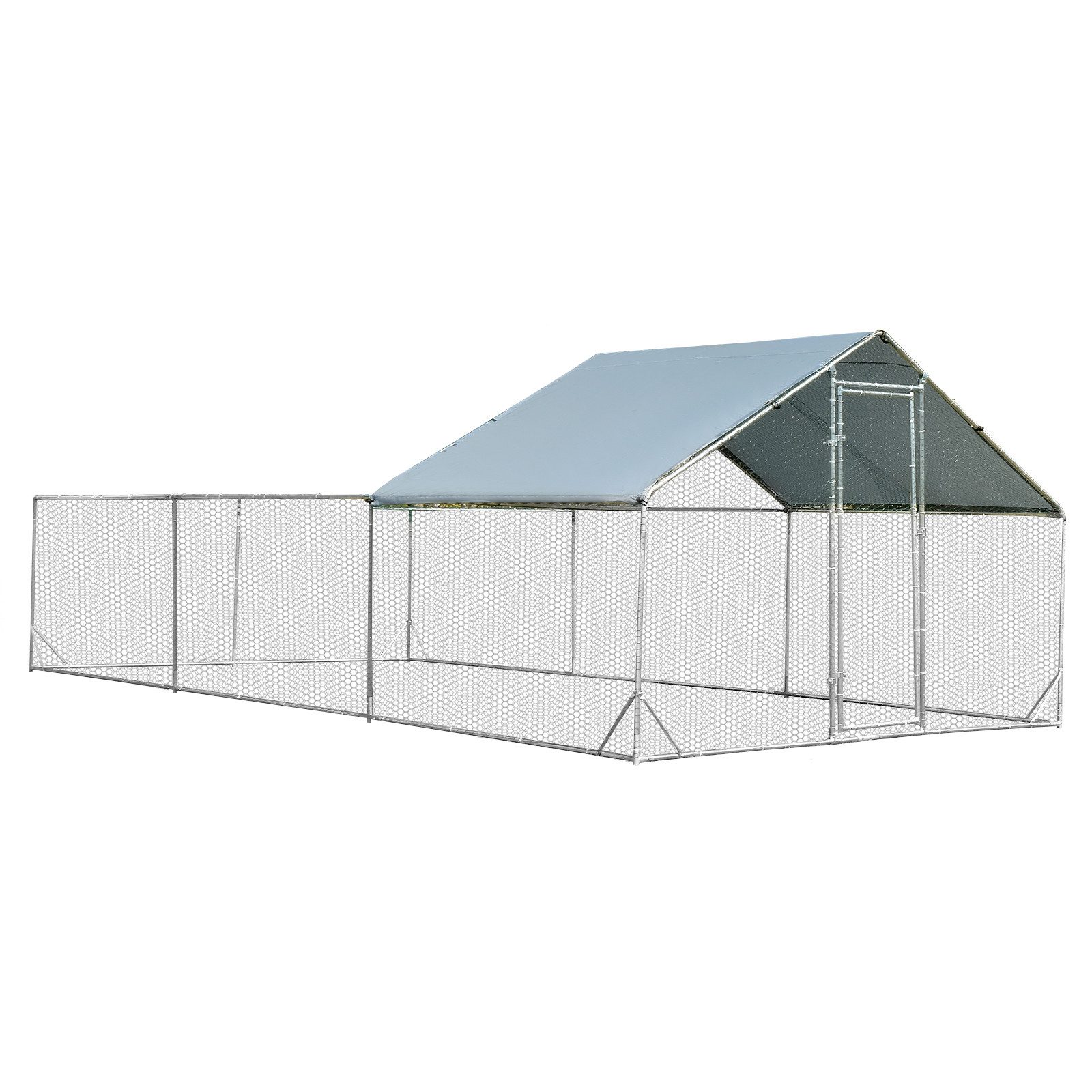 COSTWAY Hühnerstall 3x6 m, 18 m² Freilaufgehege, mit Dach, aus Stahl