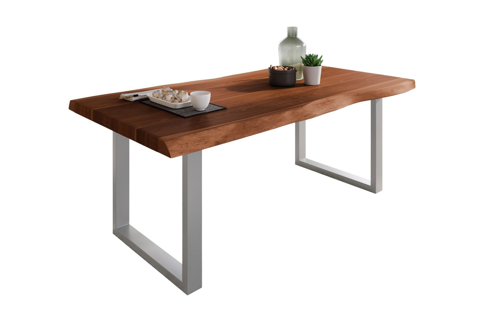 SAM® Esstisch Waves, Akazie o. Mango, gedoppelte Tischplatte, Metallgestell U-Form, bis 3m