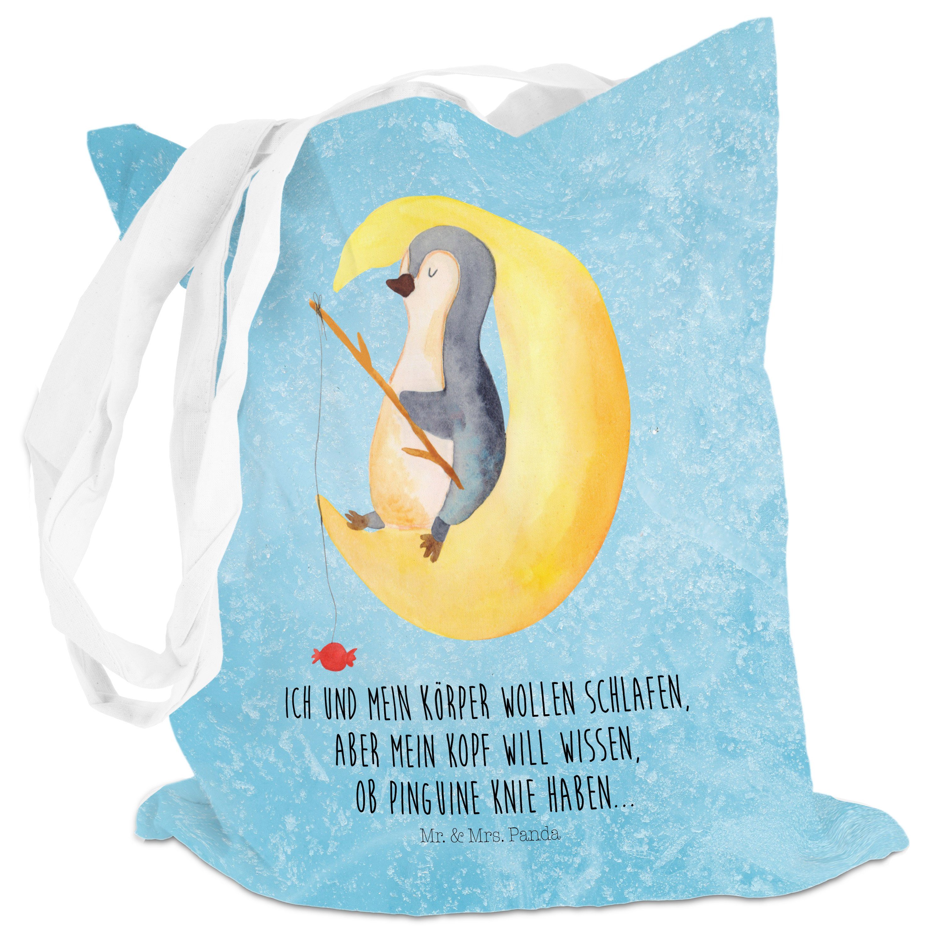 Mr. & Mrs. Panda Pinguin Süßigkeiten, Eisblau Mond - (1-tlg) Geschenk, Beutelta Tragetasche Stoffbeutel, 