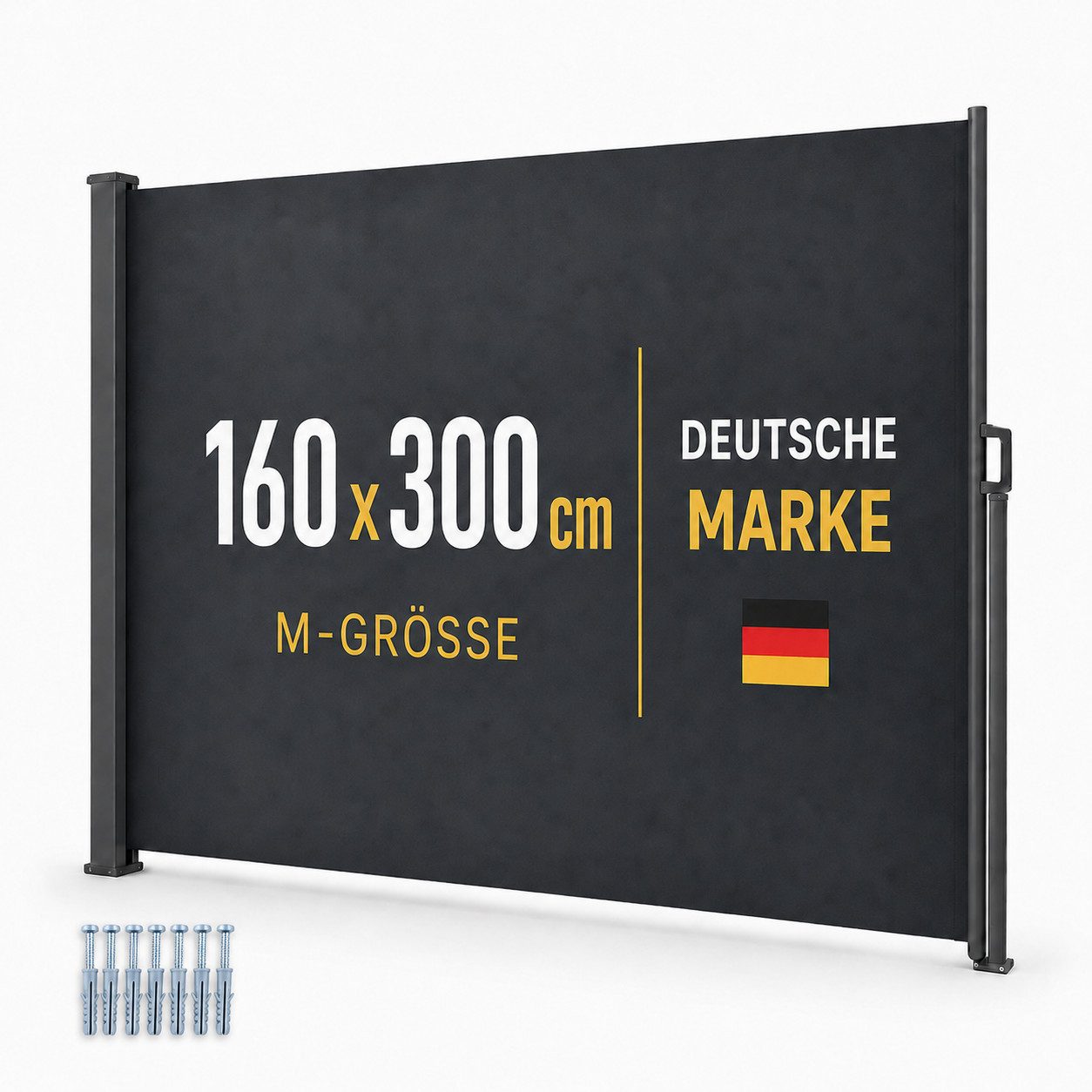 Onbest Seitenmarkise Sichtschutz ausziehbar mit Schrauben und Dübel UV-Beständig, Wasserabweisend, 160x300 cm