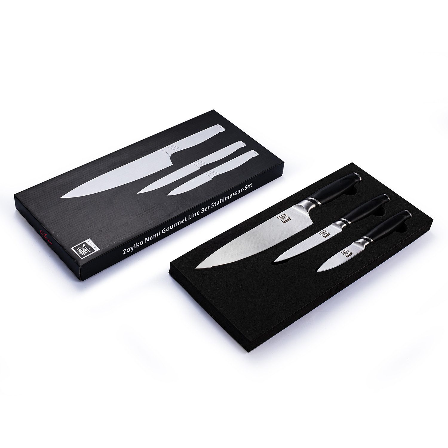 ZAYIKO Messer-Set 3er Küchenmesser-Set 8 bis 20 cm Edelstahlklingen mit ABS Griffen (Stahlmesser mit Geschenkbox, 3-tlg., 3er Edelstahl-Messer-Set), Deutscher Edelstahl 1.4116