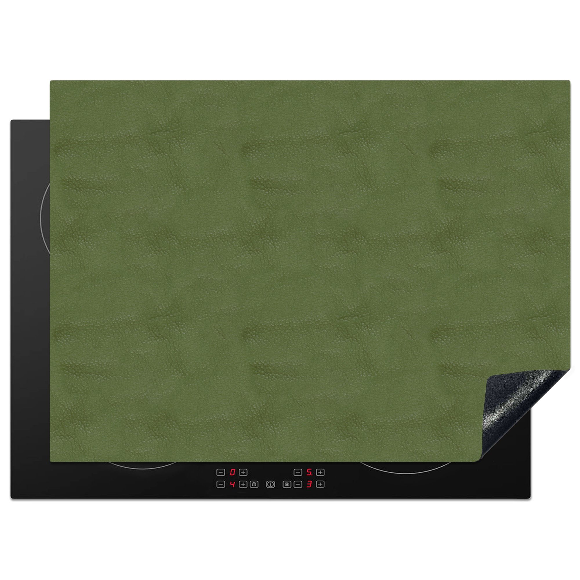 MuchoWow Herdblende-/Abdeckplatte Induktionsschutz - Leder - Grün - Tiere, Vinyl, (1 tlg), 70x52 cm, Mobile Arbeitsfläche nutzbar, Ceranfeldabdeckung