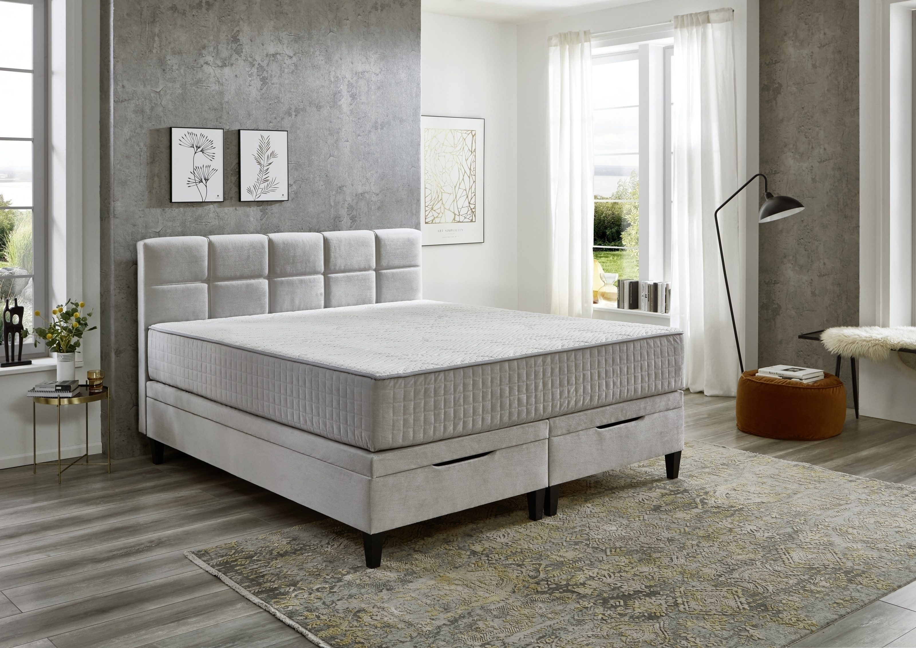 möbelando Boxspringbett TraumZeit, inkl. wendbare 7 Zonen TTFK Matratze & Topper - 180x200 cm hellgrau