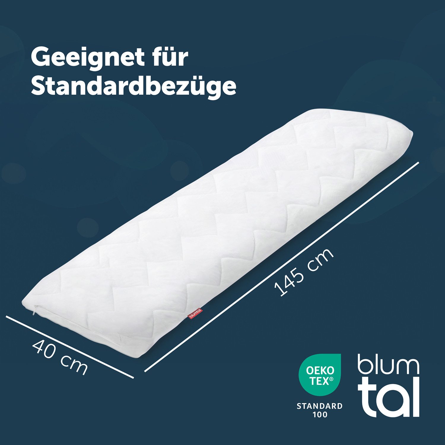 Blumtal Seitenschläferkissen Oeko Tex zertifiziertes Kissen mit anpassbarer Füllung 40x145 cm