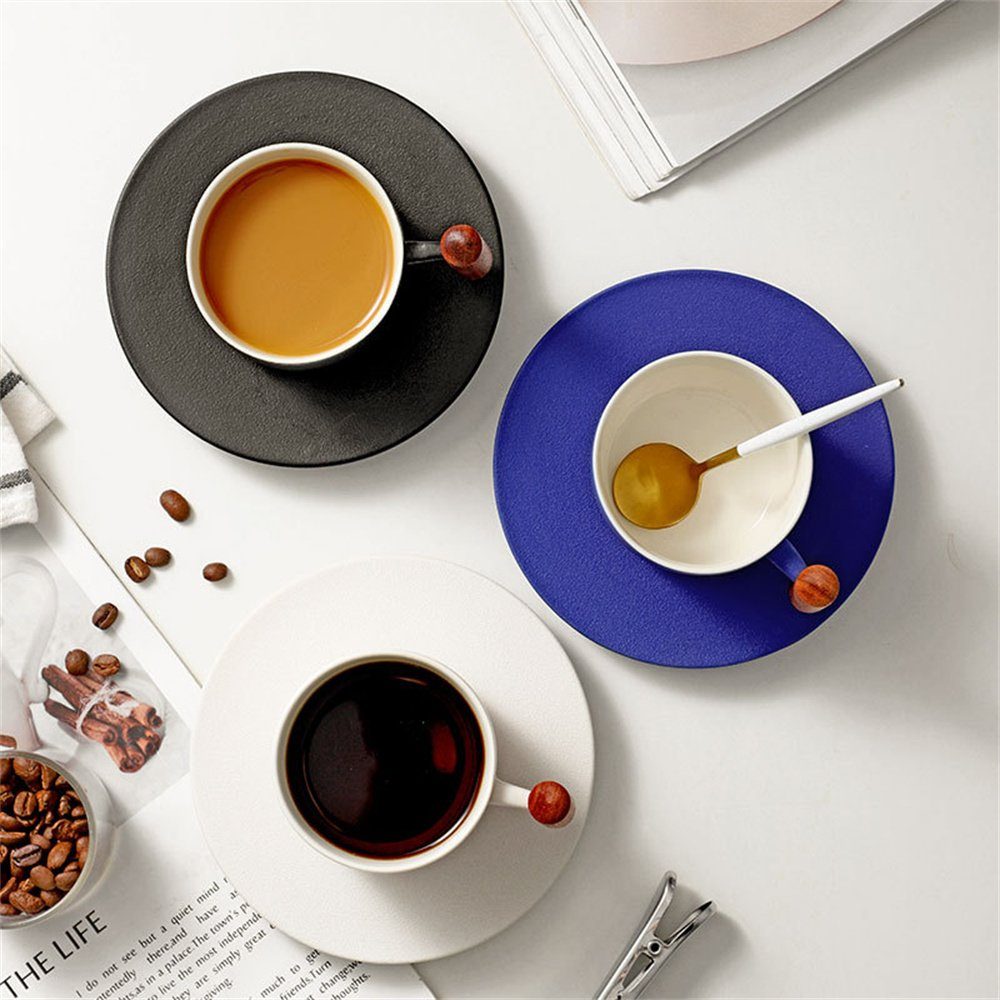 Holzgriff Weiß Cappuccino Unterteller, Dekorative Keramik Kaffeebecher Tassen Set, mit Kaffeeservice (1-tlg)