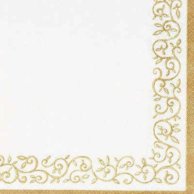 ti-flair Papierserviette, Servietten Papier 33x33cm Ornament Rand geprägt 20 Stück Weiß / Gold