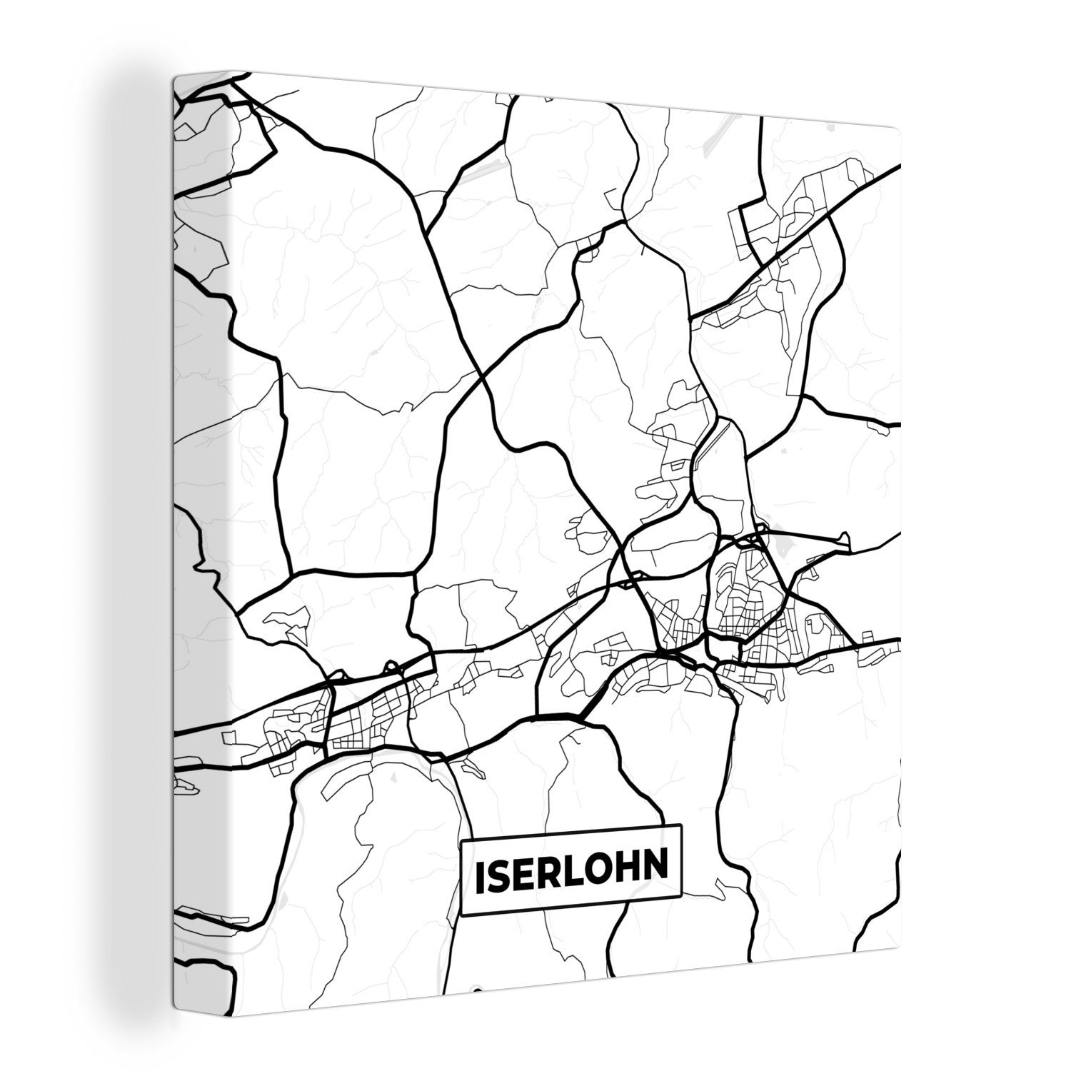 OneMillionCanvasses® Leinwandbild Karte - Iserlohn - Karte - Stadtplan, (1 St), Leinwand Bilder für Wohnzimmer Schlafzimmer