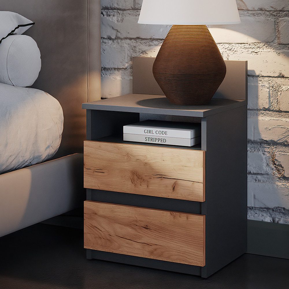 Vicco Nachtschrank Monty, Anthrazit/Goldkraft Eiche, 2er Set günstig online kaufen