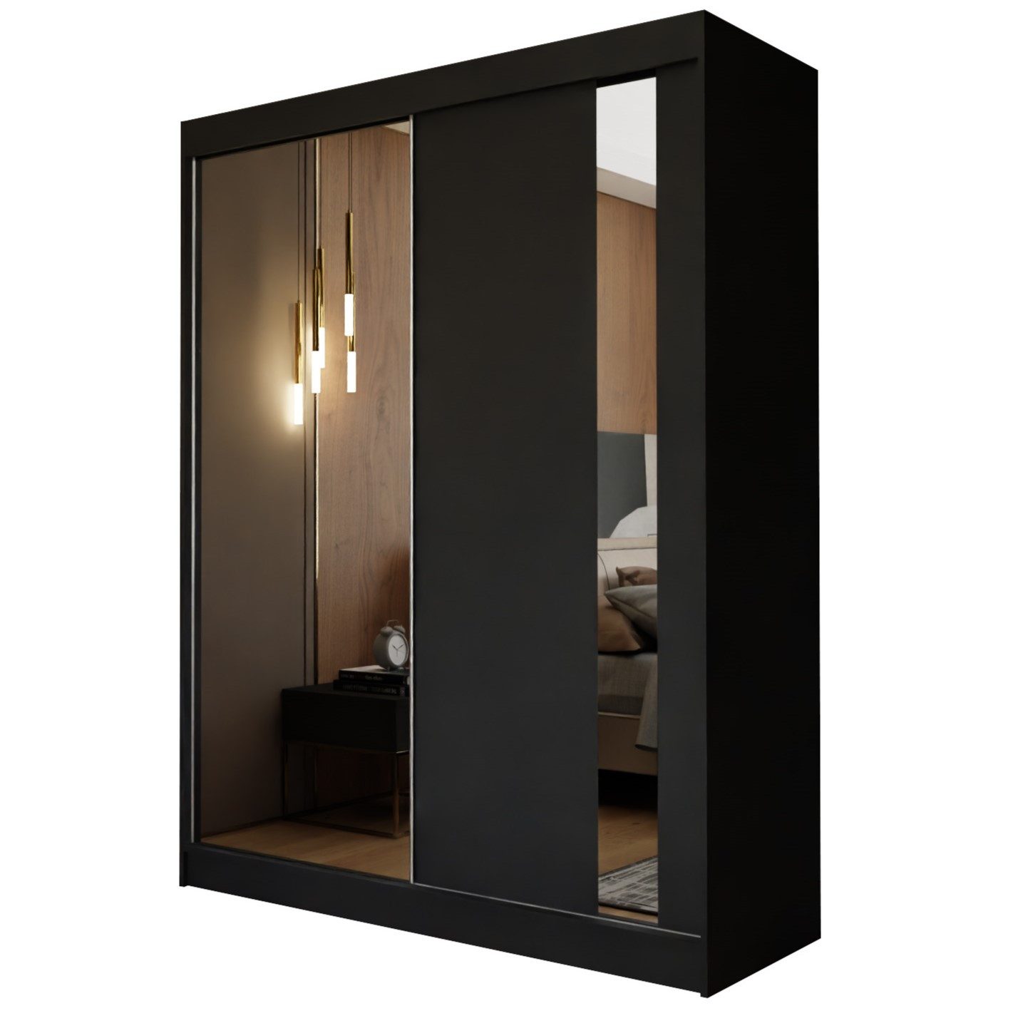 Beautysofa Schwebetürenschrank Gaja (weiß, schwarz, graphit, artisan, Kaschmir Farbe) mit Schubladen, Spiegeln und Kleiderstange