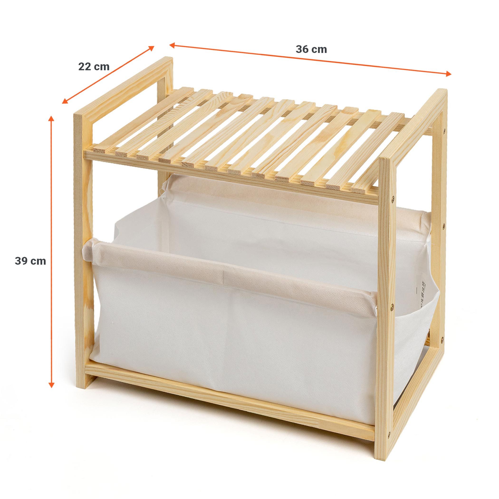 Spetebo Ablageregal Holz Badezimmerregal natur mit Stoffkorb, - 39 x 36 cm 1-tlg., Standregal im Scandi-Design klein mit Ablage und Korb – Bild 3 von 5
