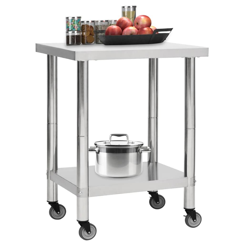 vidaXL Arbeitstisch Küchen-Arbeitstisch mit Rollen 80x30x85 cm Edelstahl (1-St)