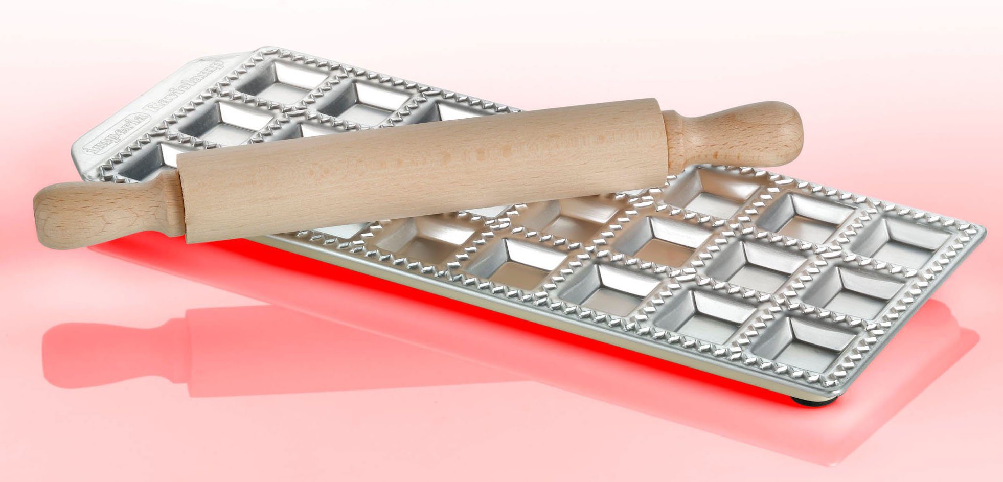 imperia Ravioliform, Aluminium, für 24 Ravioli, inkl. Nudelholz, Aluminium