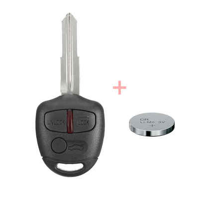 mt-key Auto Schlüssel Gehäuse 3 Tasten + 1x Rohling MIT8 + passende CR1616 Knopfzelle, CR1616 (3 V), für Mitsubishi Funk Fernbedienung