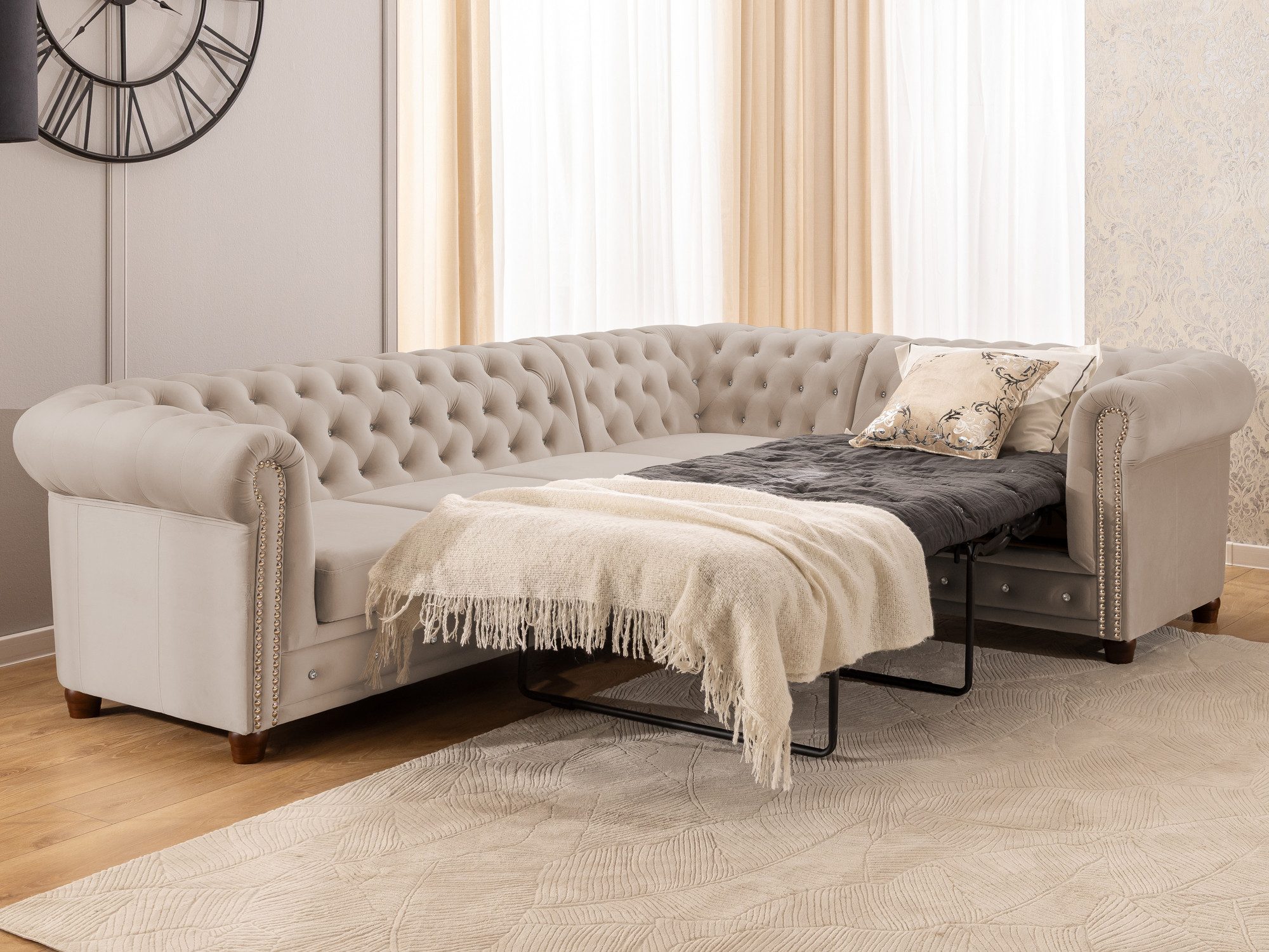 S-Style Möbel Ecksofa Chesterfield mit Schlaffunktion Cleo Blink Samt mit K günstig online kaufen